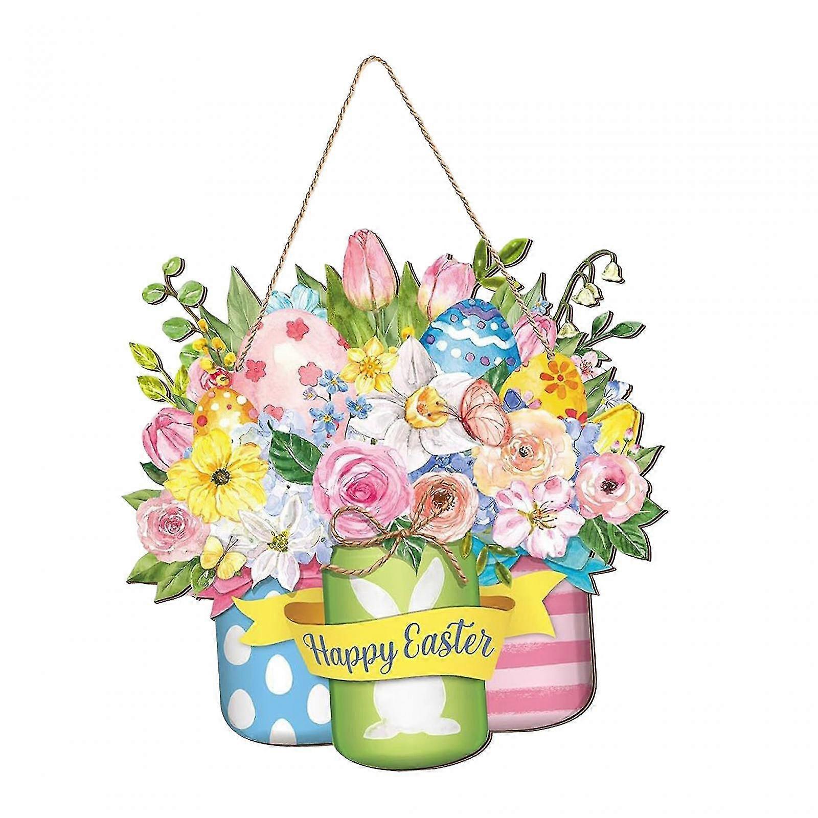 Easter Floral Welcome Sign Rustic Decorative Wreath for Spring Summer Holiday Porch Farmhouse