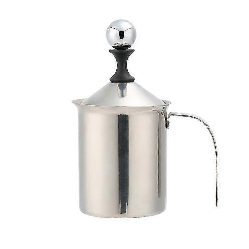 Manual stainless steel double mesh milk frother suitable for various brands, dimensions 9 x 9 x 10 cm