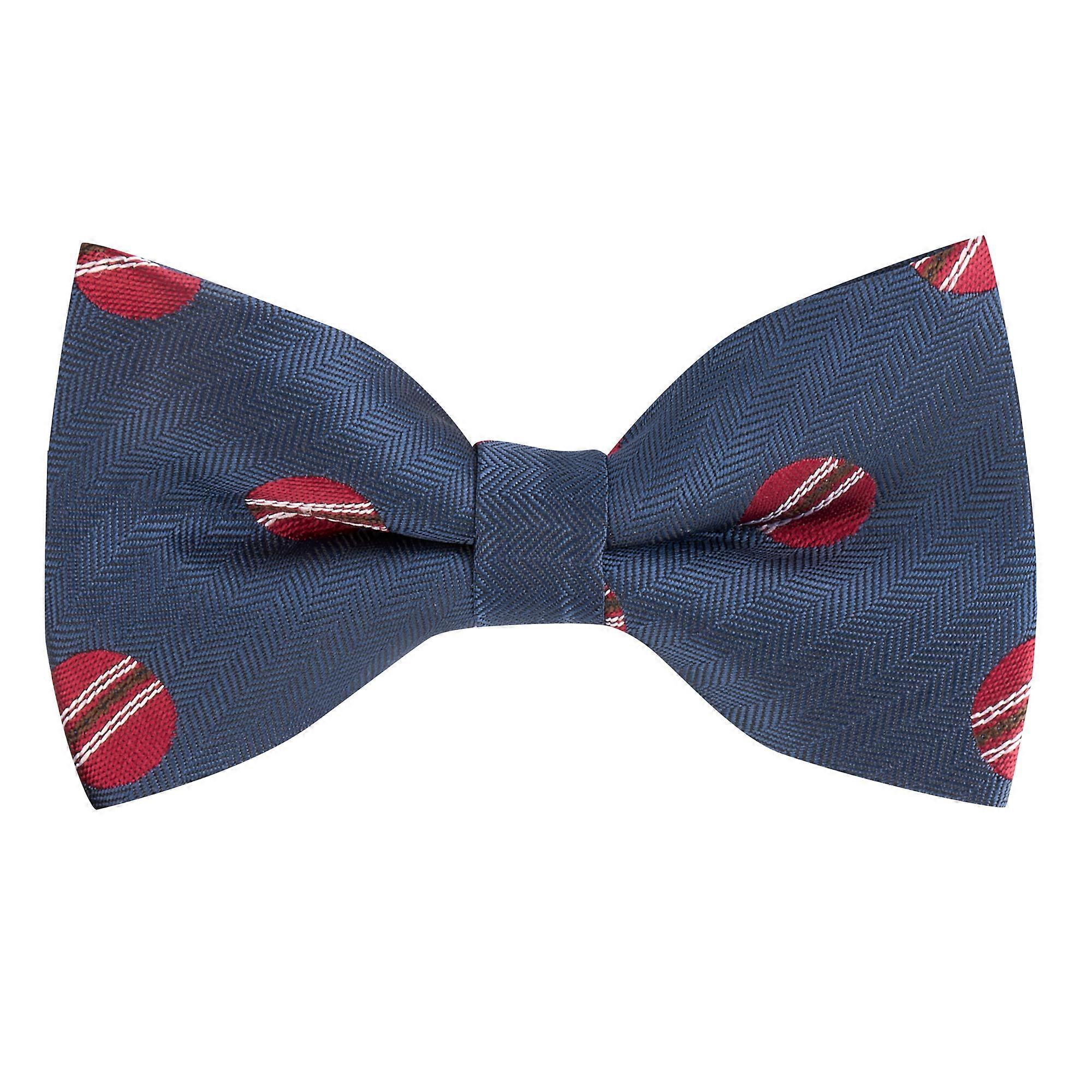 Navy Blue Cricket Ball Herringbone Bow Tie