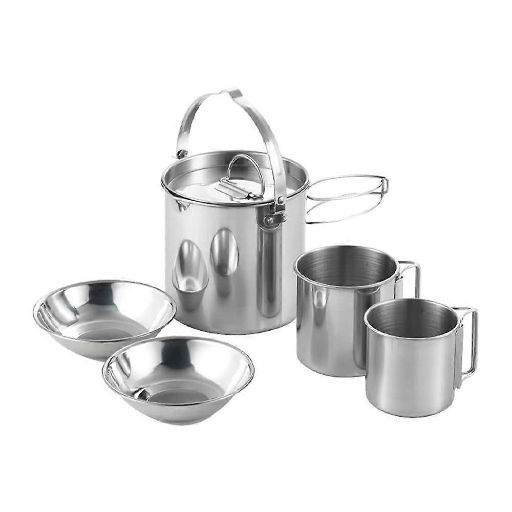 5piece camping cookware set for outdoor use, portable picnic cookware, stainless steel, travel cookware, cooking accessories, camping cookware set