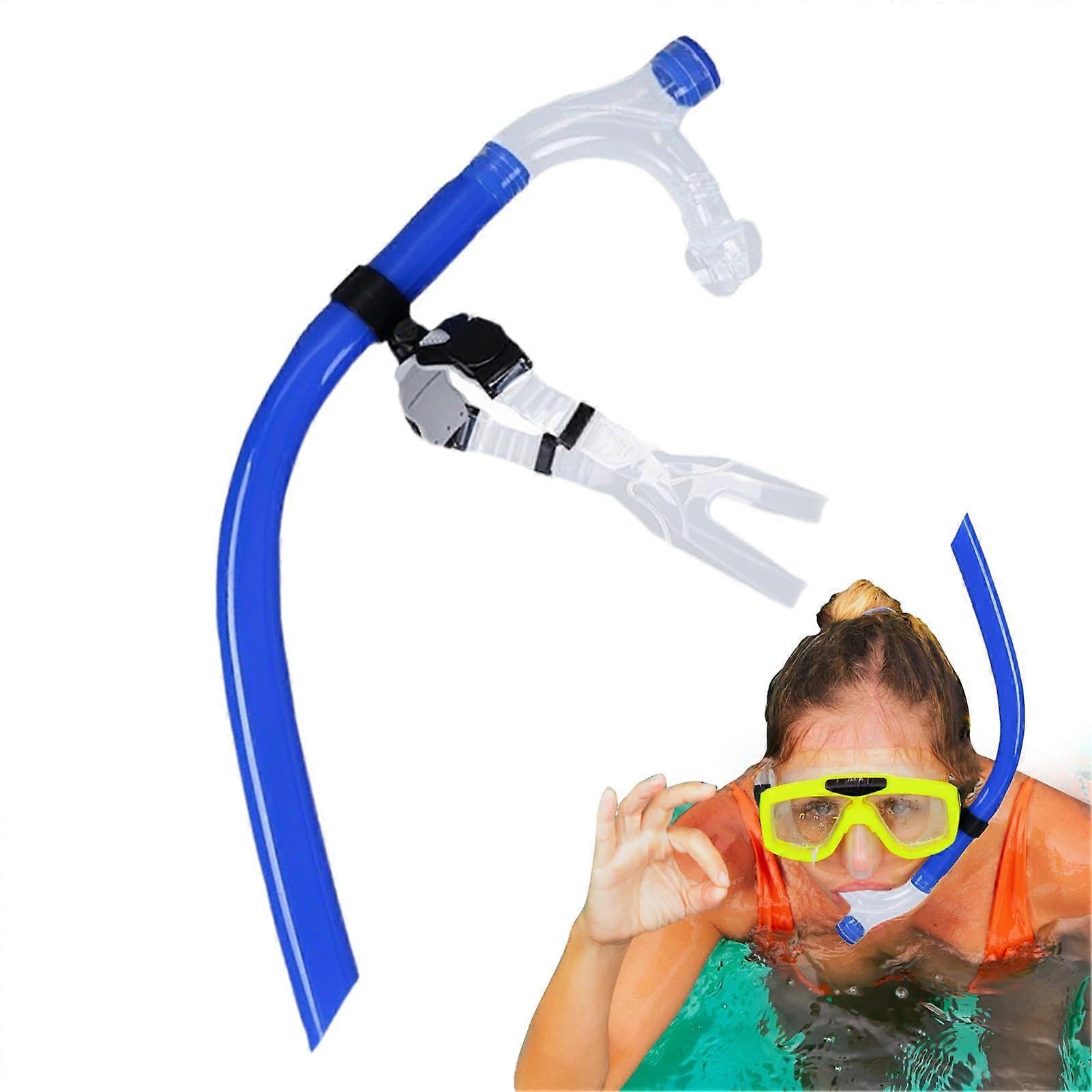 Swimming snorkel for lap swimming, dry snorkel, front snorkel, silicone mouthpiece for adults blue