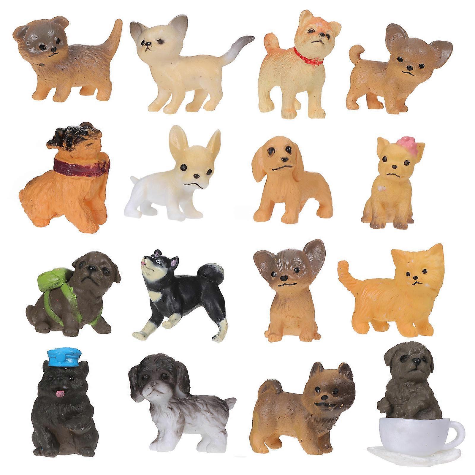 16 Piece Adorable Dog Figurines Playset – Realistic & Cartoon Design Home Decor, Random Styles for Parties & Home Ornament