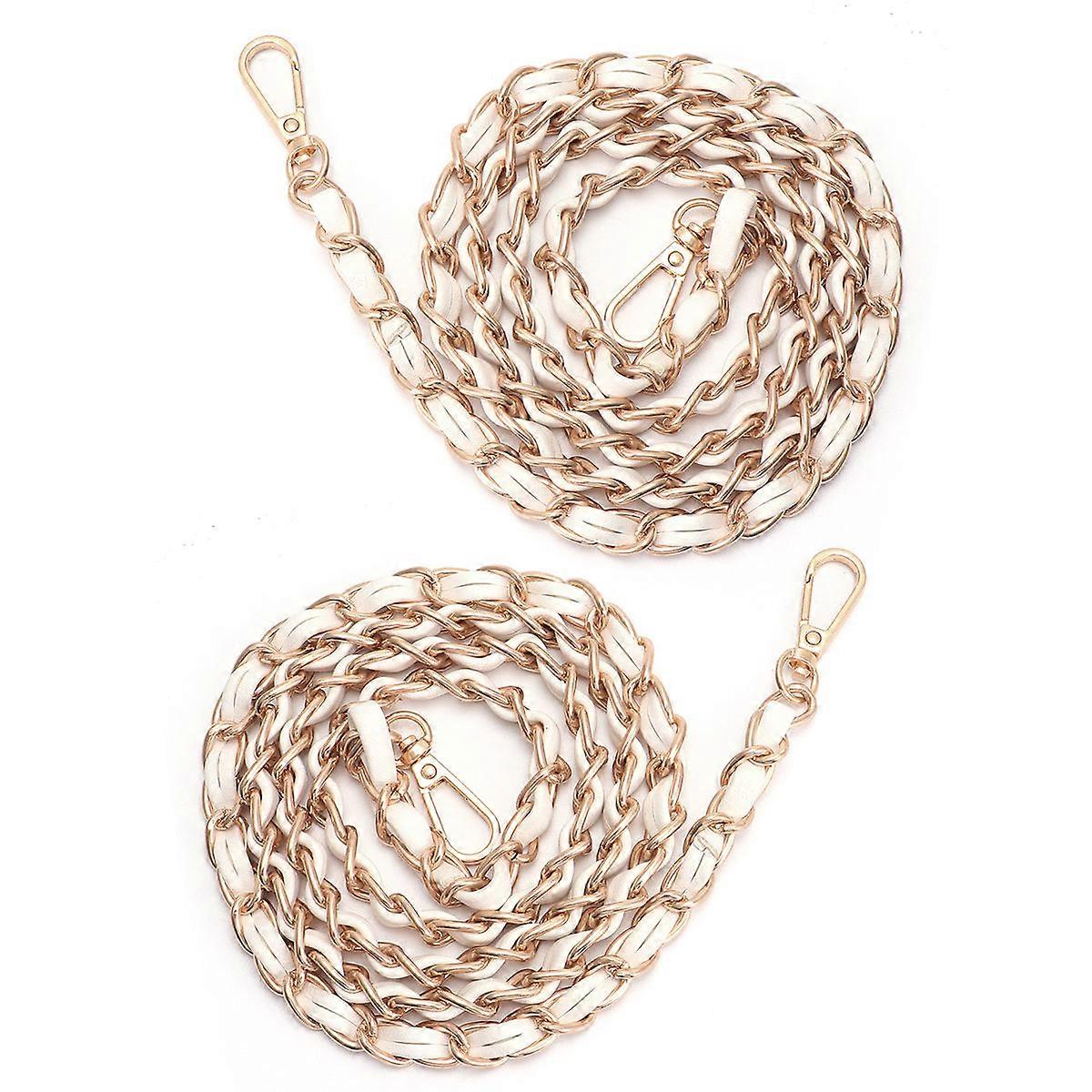 チェーンショルダーストラップDIYハンドバッグメタルチェーンアクセサリーバックル付きPUレザー2個ホワイト