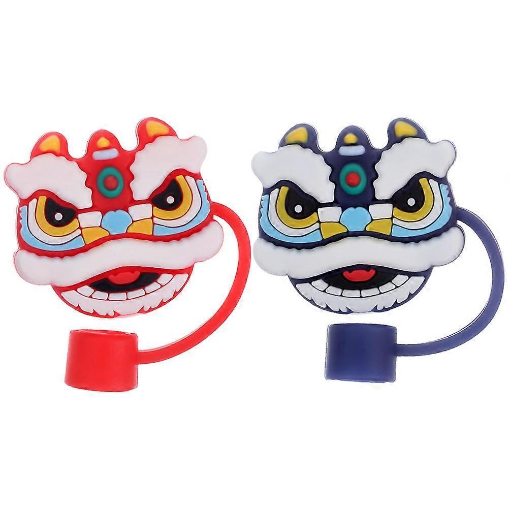 Silicone Straw Tips Covers Lion Head Drinking Straw Caps Reusable Dust-Proof Protective Cover For Parties 2Pcs