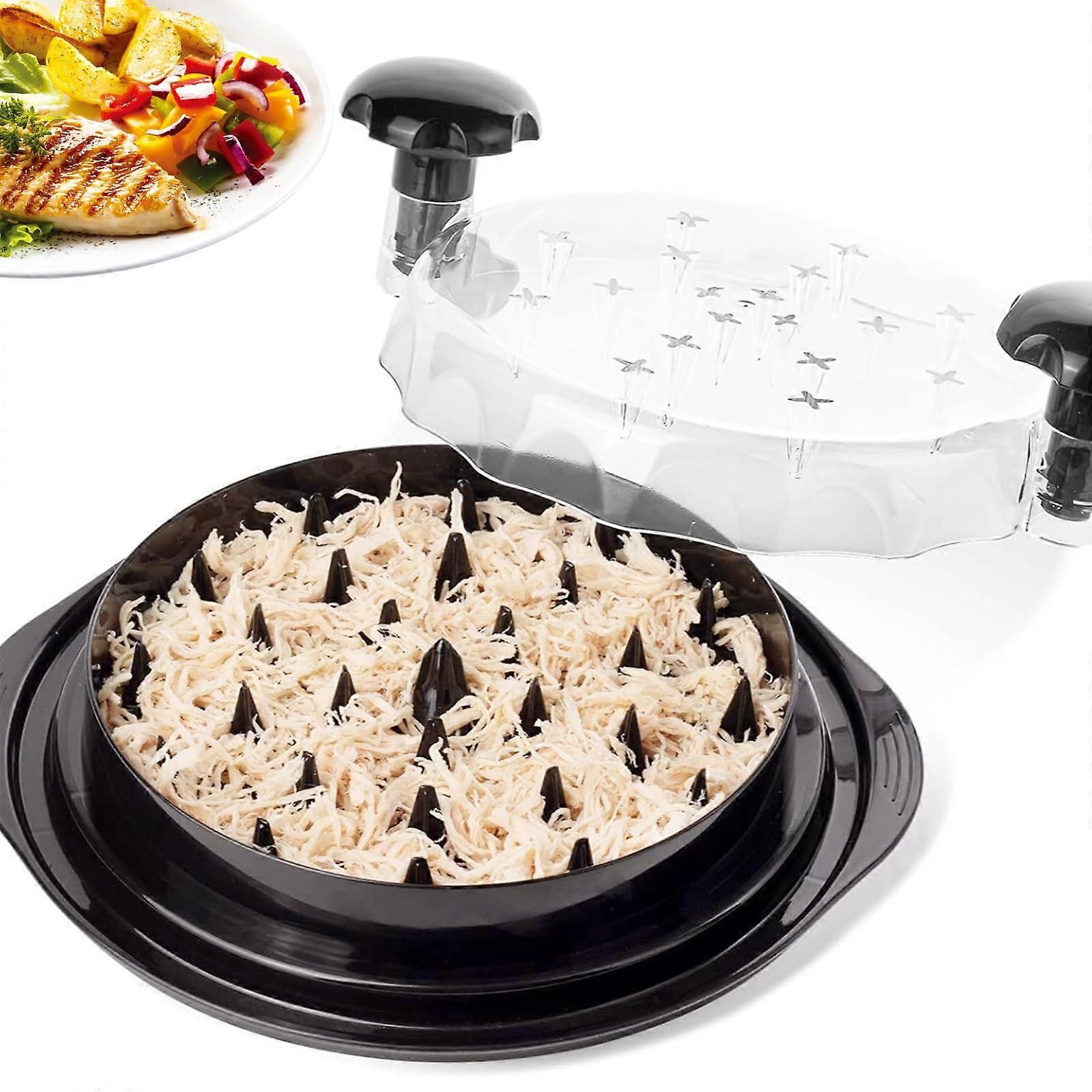 Chicken Shredder, Chicken Chopper 25.5 x 25.5 cm with Brush and Forks, Chicken Shredder with Brush and Forks with Transparent Lid Black