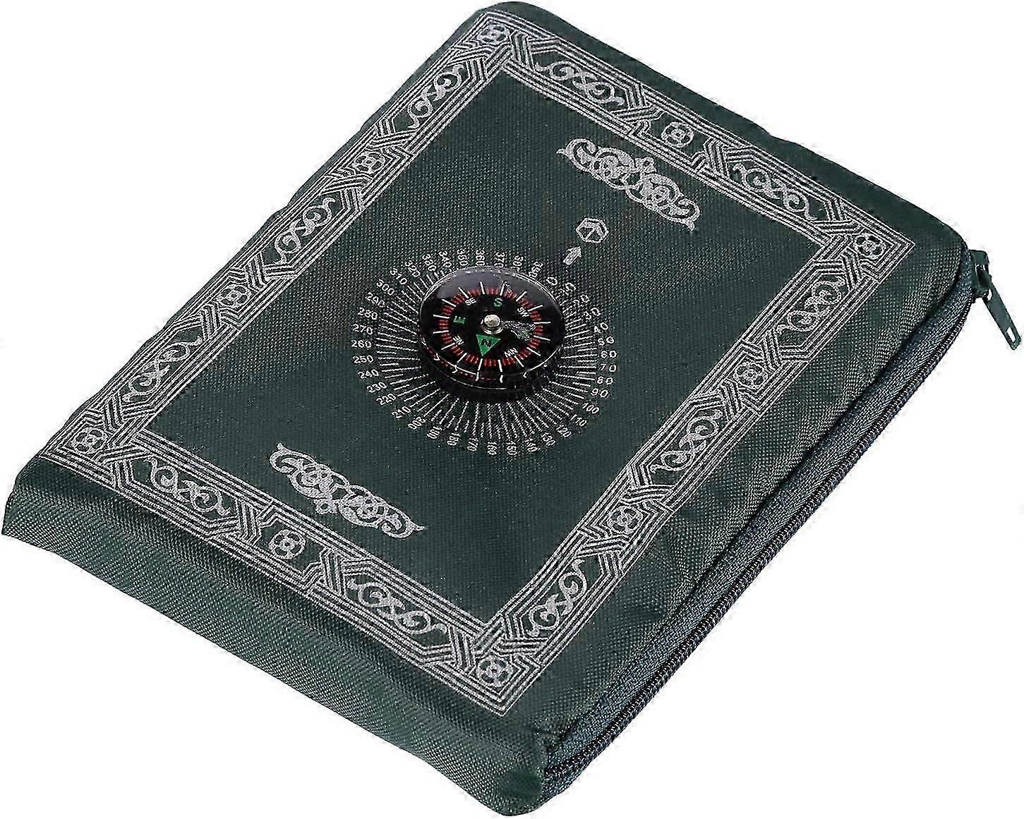Portable Muslim Prayer Mat with Compass - Waterproof Material (Green)