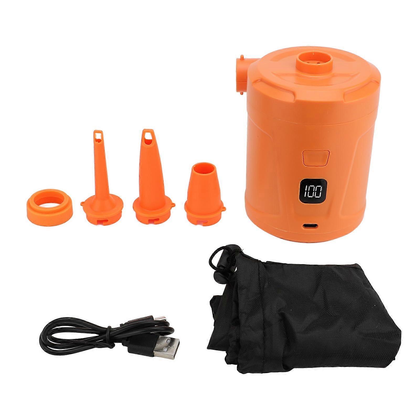 Electric Air Pump, Rechargeable LED Indicator, Portable Tyre Inflator for Camping Air Cushion orange
