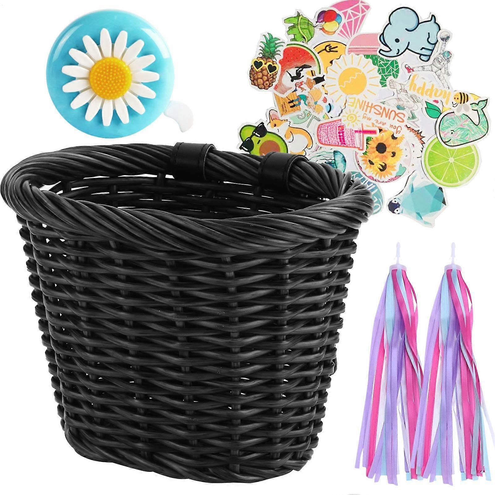 Bicycle Basket 20x16x15 cm Wicker Front Braided Children's Removable with Retaining Clip Rear Storage Solution