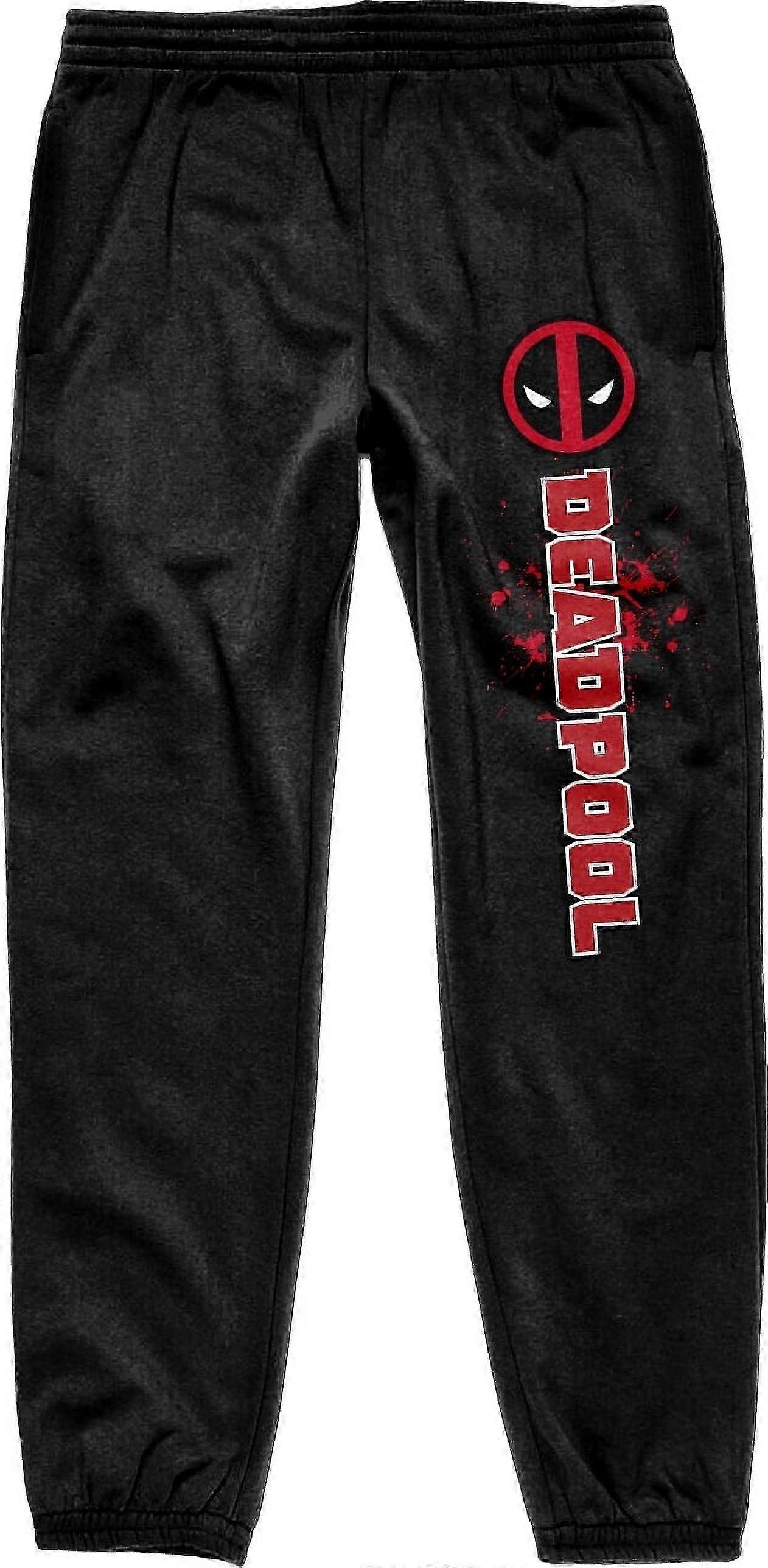Men's Black Drawstring Sweatpants with Deadpool Logo and Title - XL