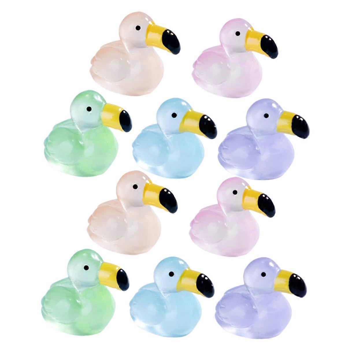 10-Piece Mini Flamingo Decor Set in Resin for Micro Landscapes, Garden, and Aquarium with Glow-in-the-Dark Effect