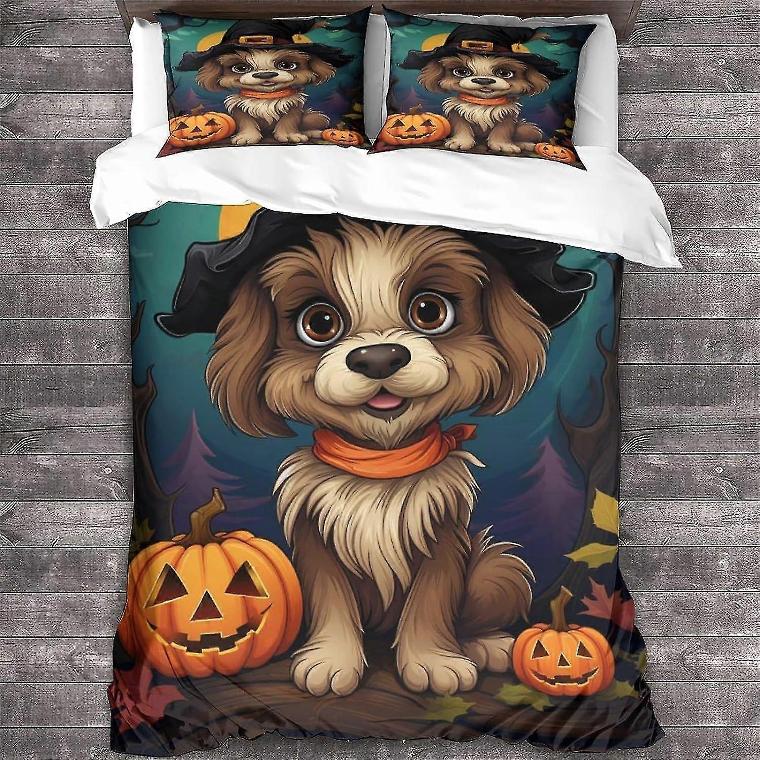 Zestawy pościeli dla psów o tematyce Halloween, 3-częściowy zestaw poszewek na kołdrę 3D z mikrofibry dla zwierząt do podwójnego łóżka