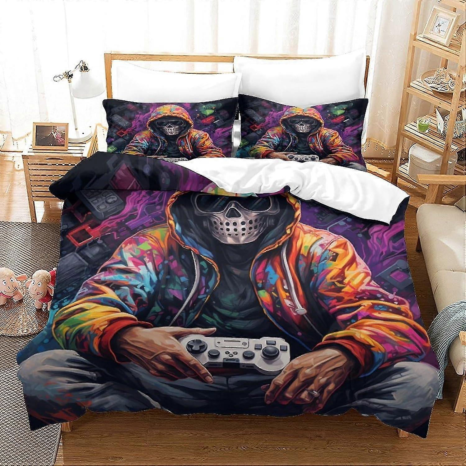 Conjunto de capa de edredão impresso com esqueleto humano Conjunto de cama de microfibra macia para adultos e crianças 3 peças com fecho de zíper para decoração de casa