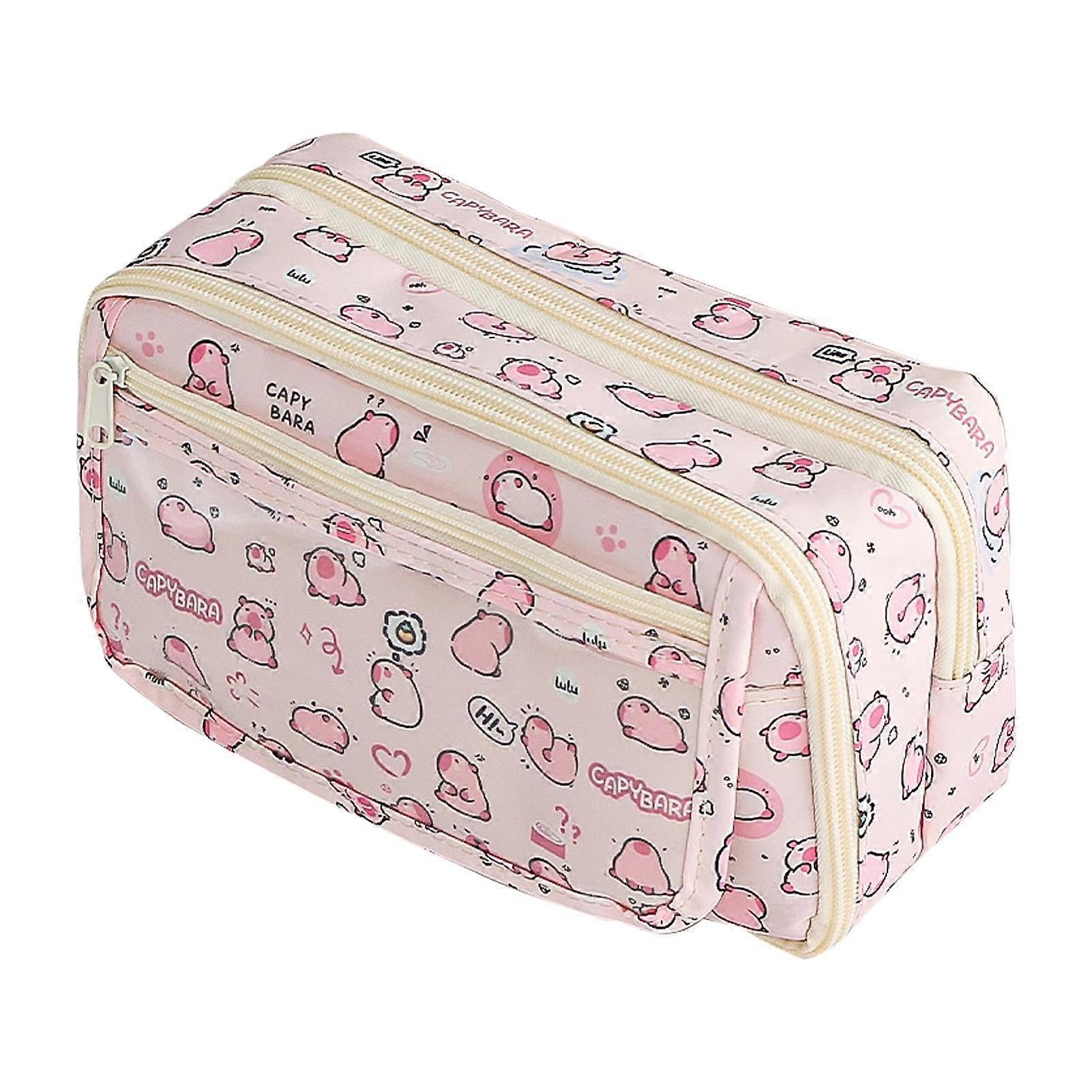 Capybara Pencil Case with Zip, Pen Holder for Students, Pink
