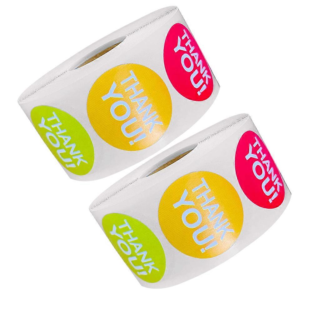 Thank You Sticker Labels 2 Rolls Self Adhesive Decorative Sealing Stickers for Wrapping Handmade Cookies Bakery Packaging Unique Round Design Easy to