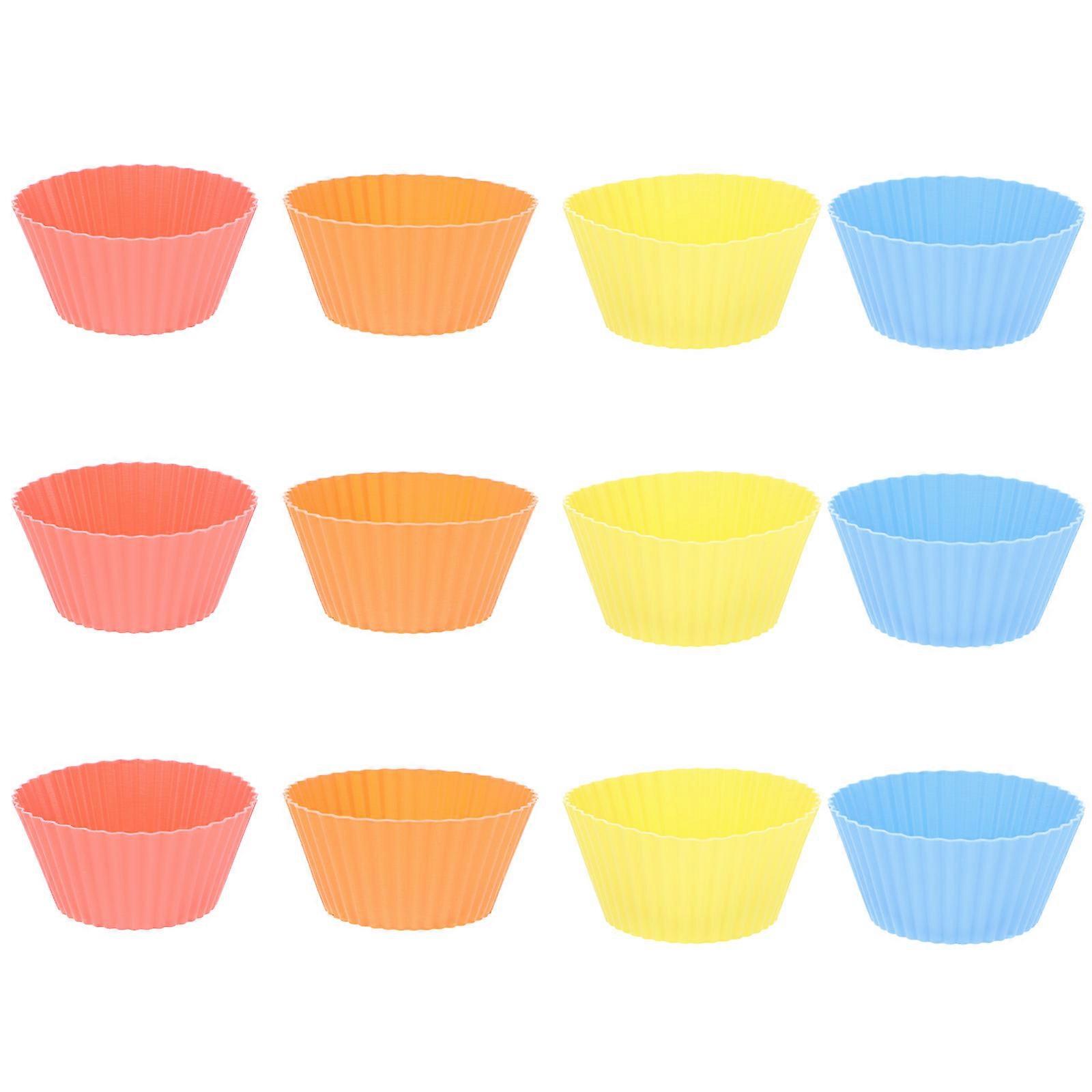 Silicone Baking Cups 12pcs Non Stick Muffin Molds with Storage Container Oven Microwave Safe for Cupcakes Gelatin Mixed Colors