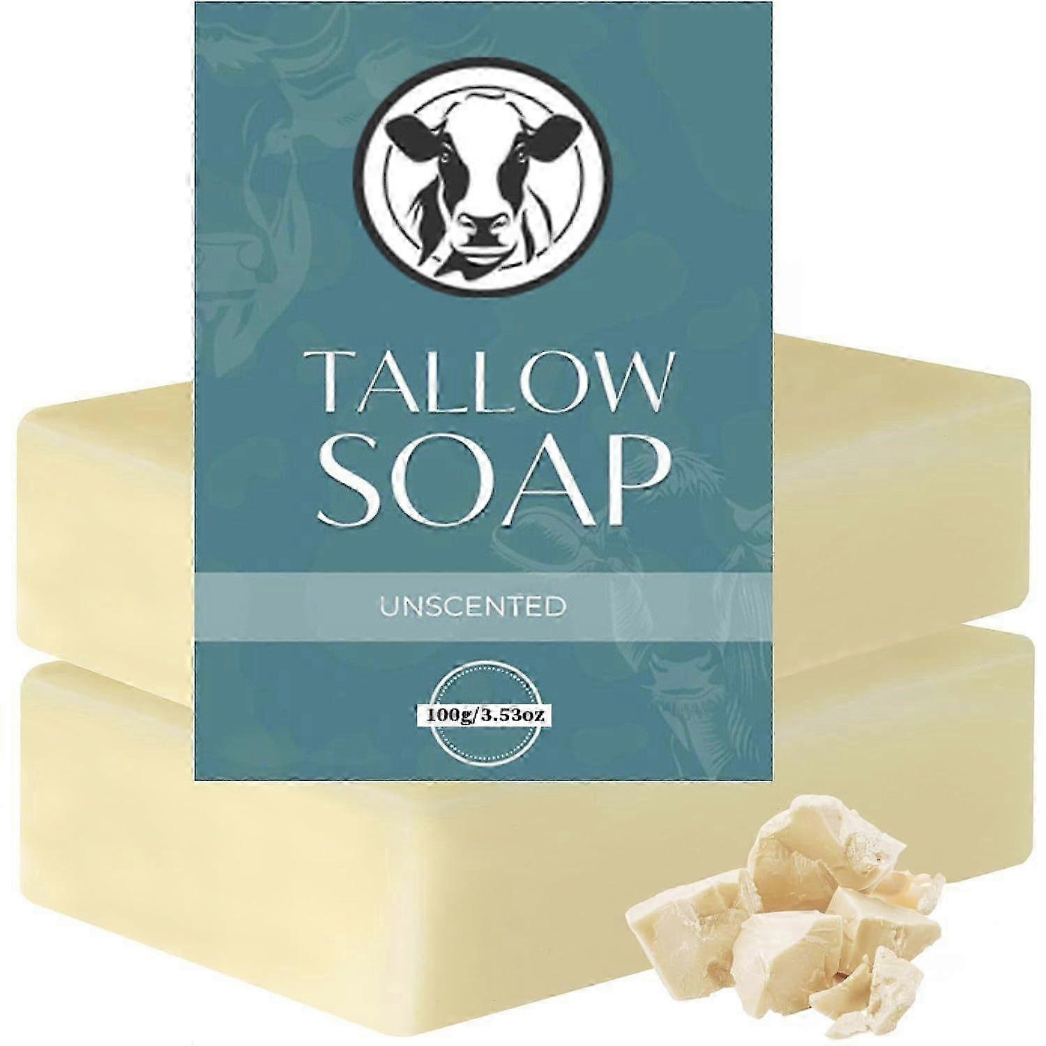 Beef Tallow Soap Bar Natural Grass Fed Tallow Soap Unscented Moisturizing Face & Body Wash Great for