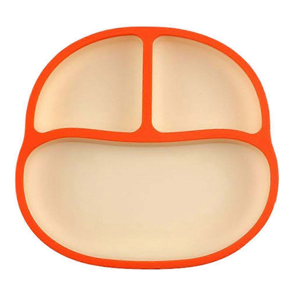 Children'S Grid Dinner Plate, Suction Cup Tableware, Food Grade 2-Color Silicone Suction Cup Bowl Orange