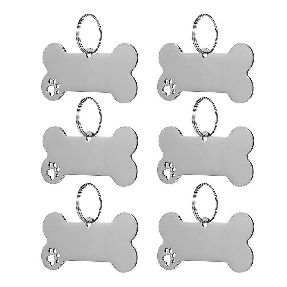 Durable Dog Tag Pet Dog ID Tag Anti Lost Bone Shape Silver 4.00X2.00X0.10CM 6Pcs