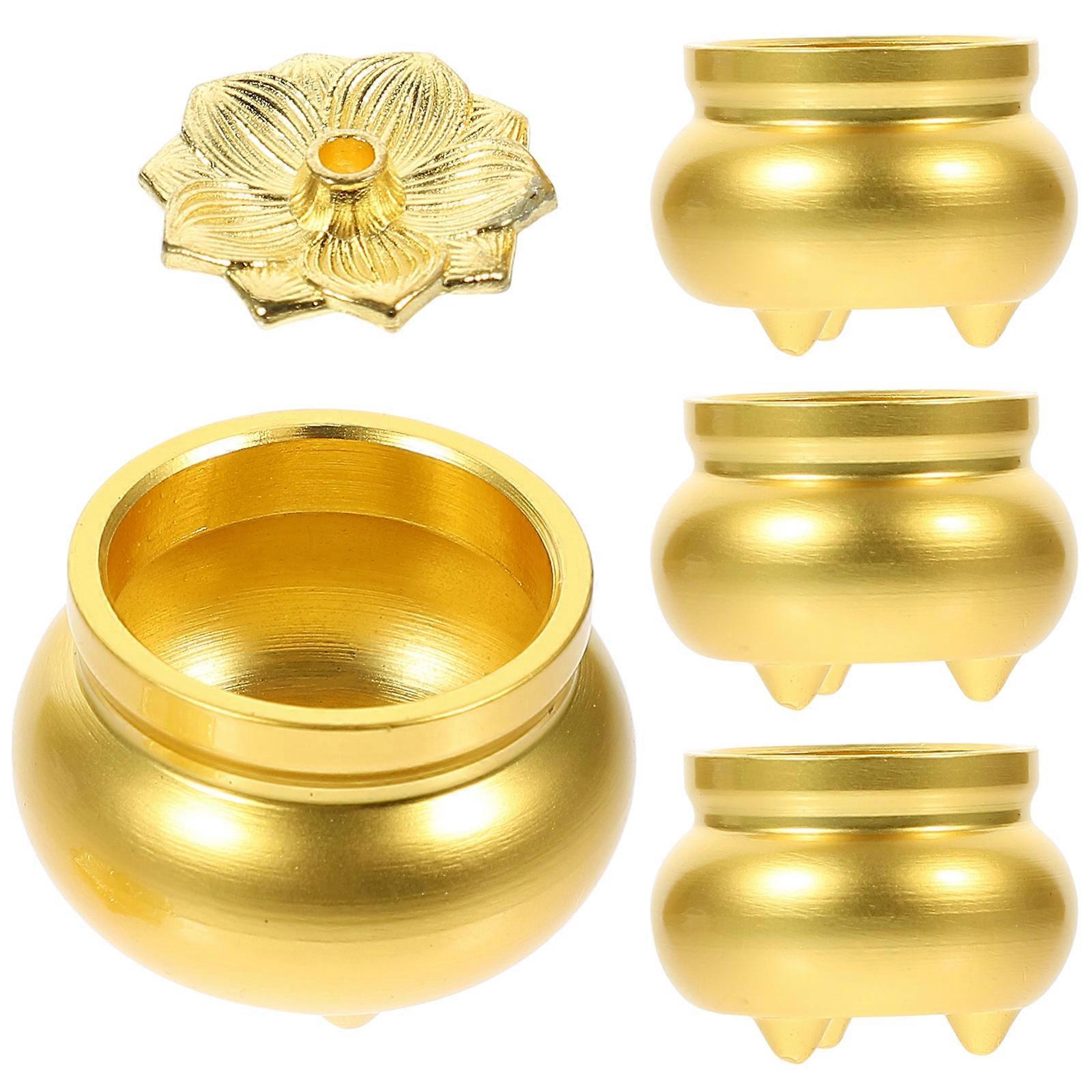 Mini Metal Burner Holder Incense Burner Home Decor Item Buddhist Temple Use Golden Color 4Pcs