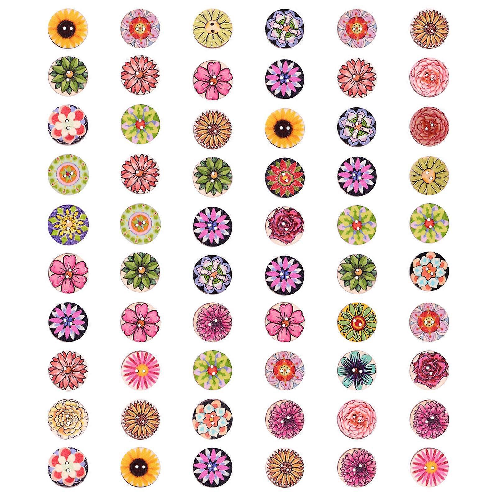 Vintage Floral Wooden Sewing Buttons – Unique Antique Pattern Craft Fasteners for DIY Creative Projects – Reusable Sewing Supplies for Art & Handmade