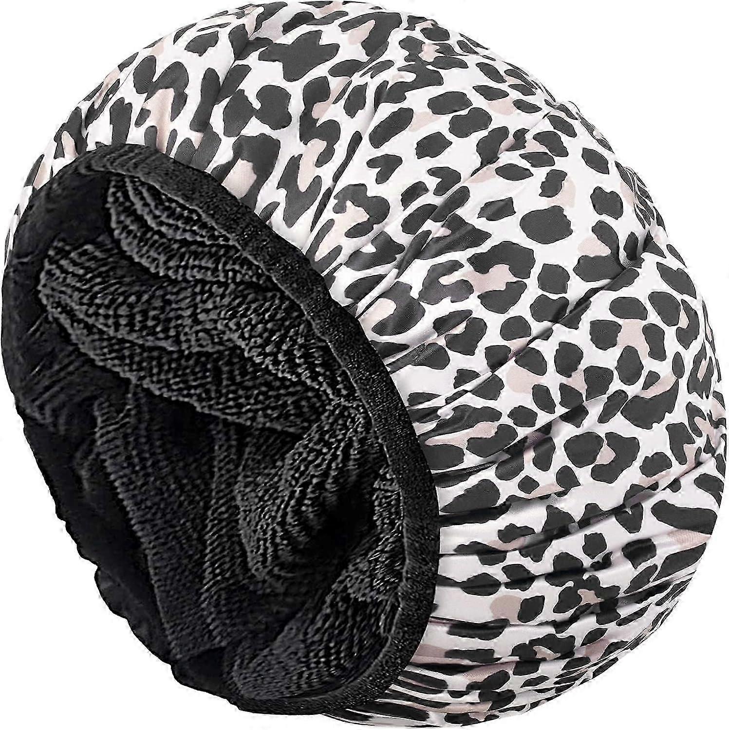 Σκουφάκι ντους, Extra Large Triple Layer Bathing Cap με λειτουργία ξηρών μαλλιών για γυναίκες, Αδιάβροχα επαναχρησιμοποιήσιμα μακριά σκουφάκια μπάνιου μαλλιών (Leopard print)