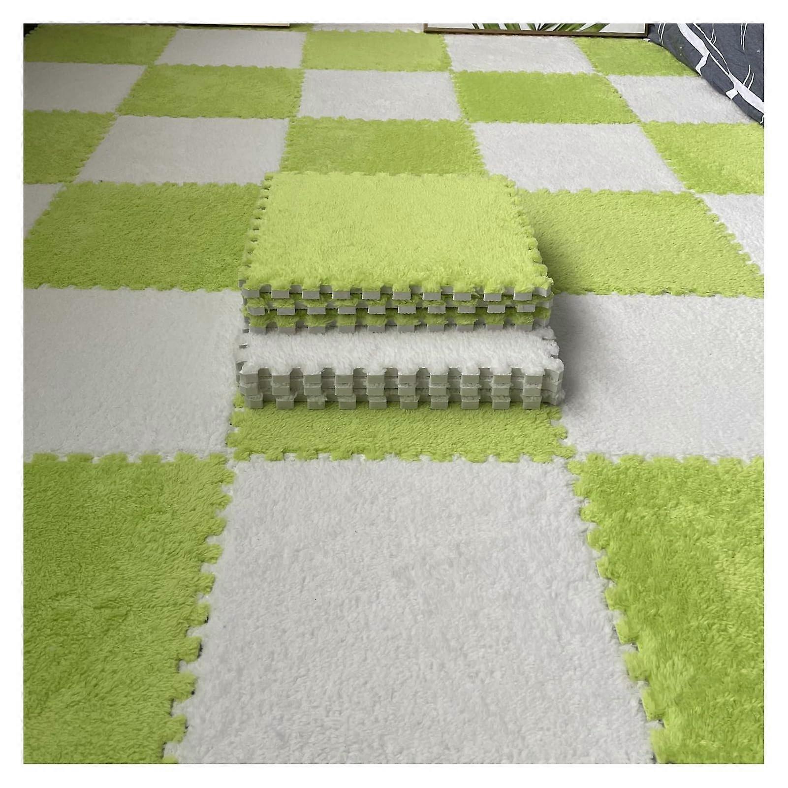 12 x 30.5 cm Plush Foam Tiles for Interlocking with Edge – 1 cm Thick, 30 Pieces for Indoor Flooring Green White