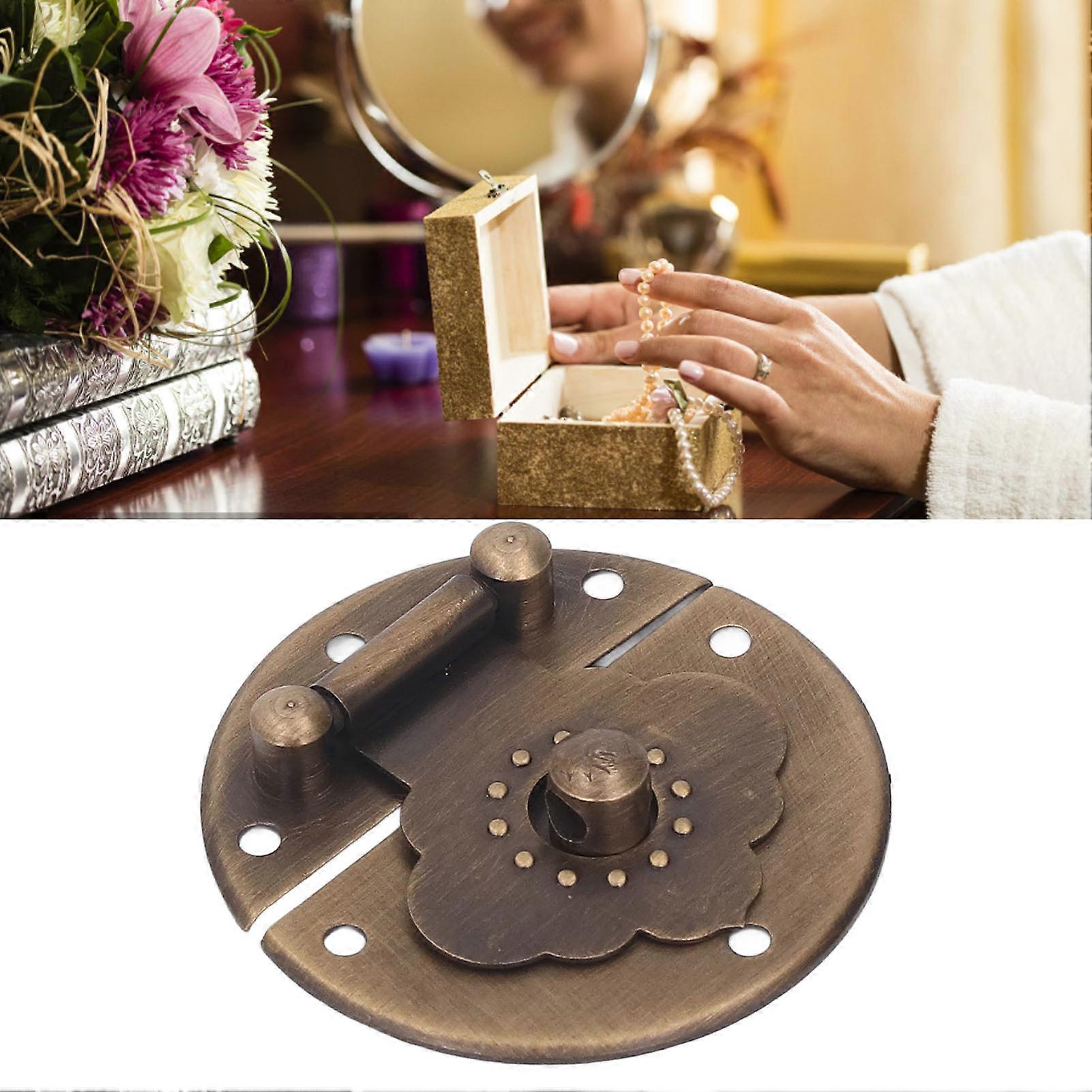 Round Embossing Copper Hasp Retro Wooden Box Lock Clasp Decorative Hasps for Wedding Card Boxes Wine Boxes Bronze