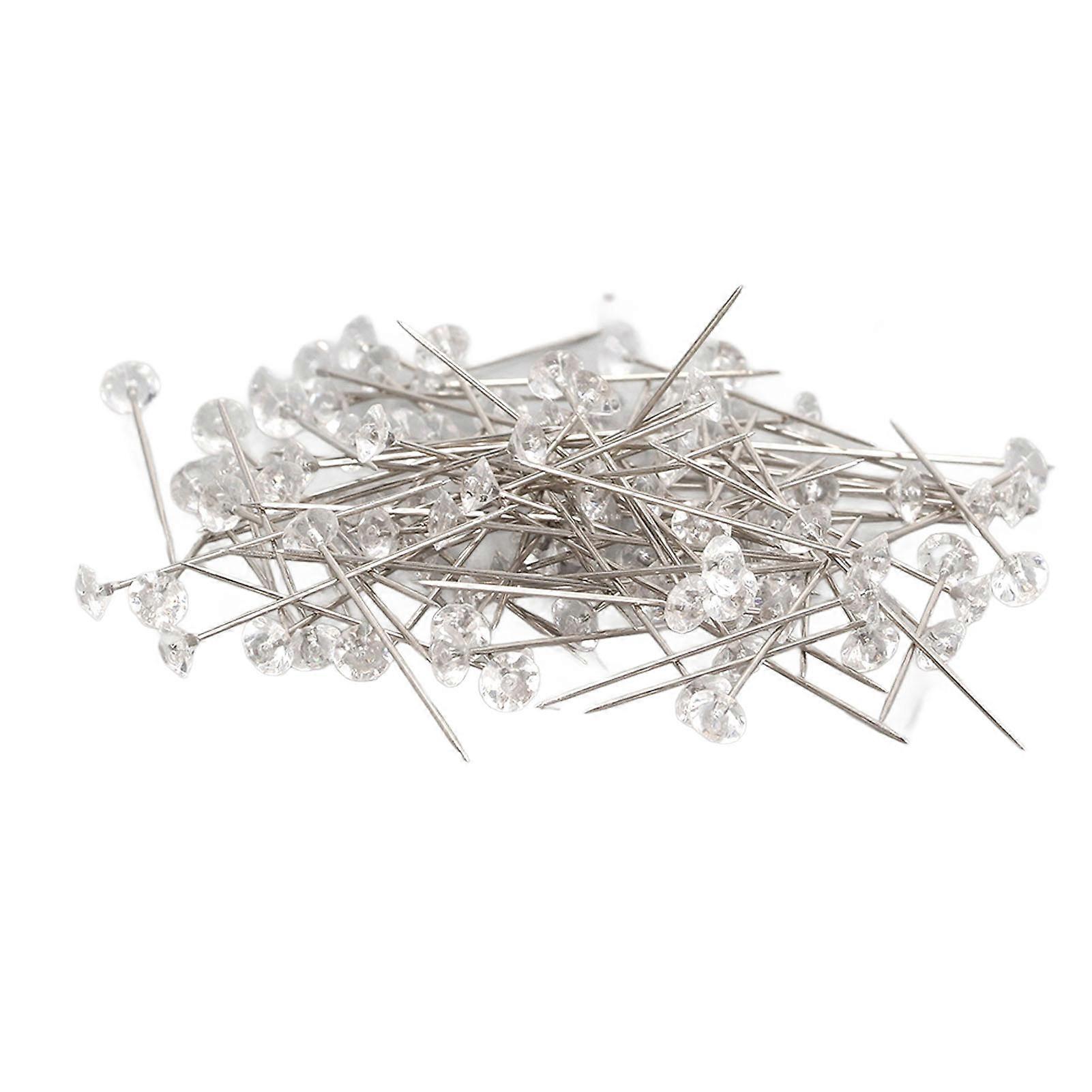 300pcs Diamond Push Pins Location Reusable Stainless Steel Clear Push Pins Thumb Tacks with Plastic Box for Cork Boards