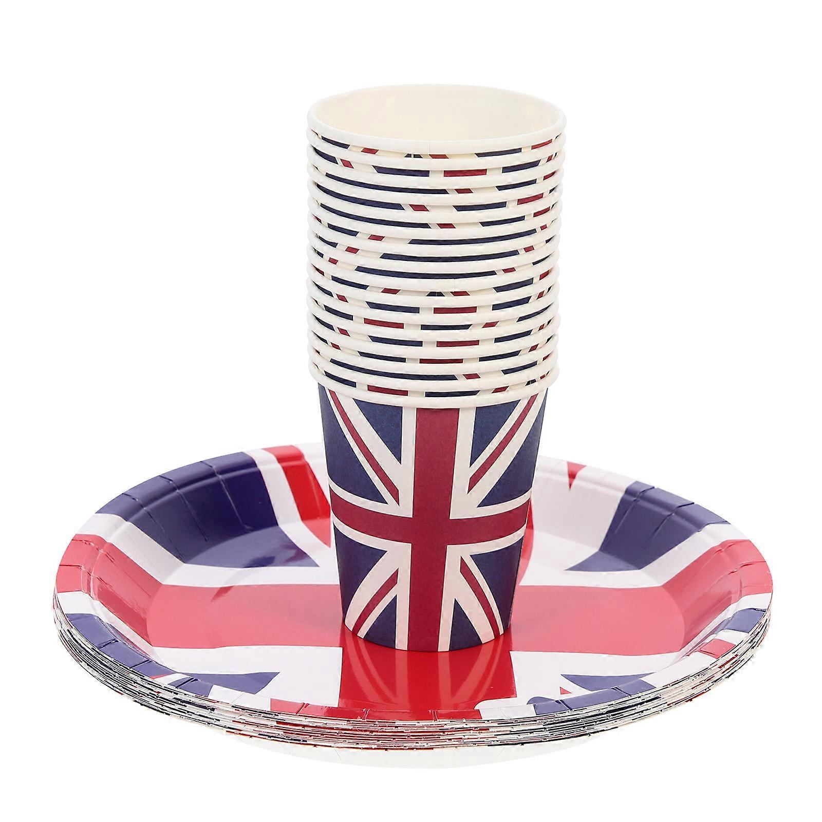 Uk Flag Paper Plates and Cups for Decor Assorted Color Lightweight and Stackable 7.8 inch