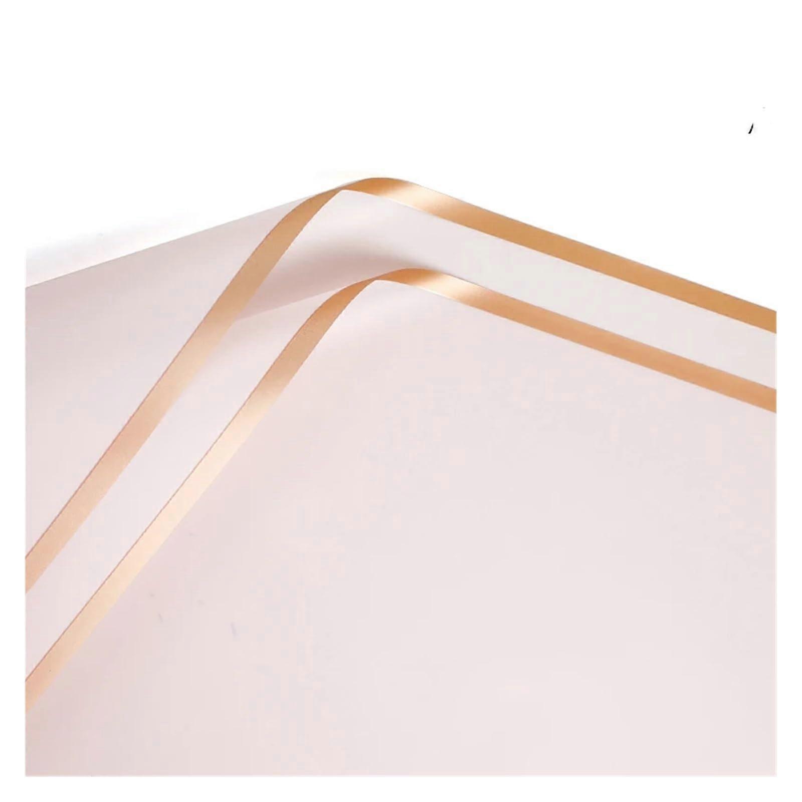 Wrapping Paper Pack Of 20, Golden Border Rose Flower Wrapping Paper, Light Pink Gift Wrap For Florist Bouquets