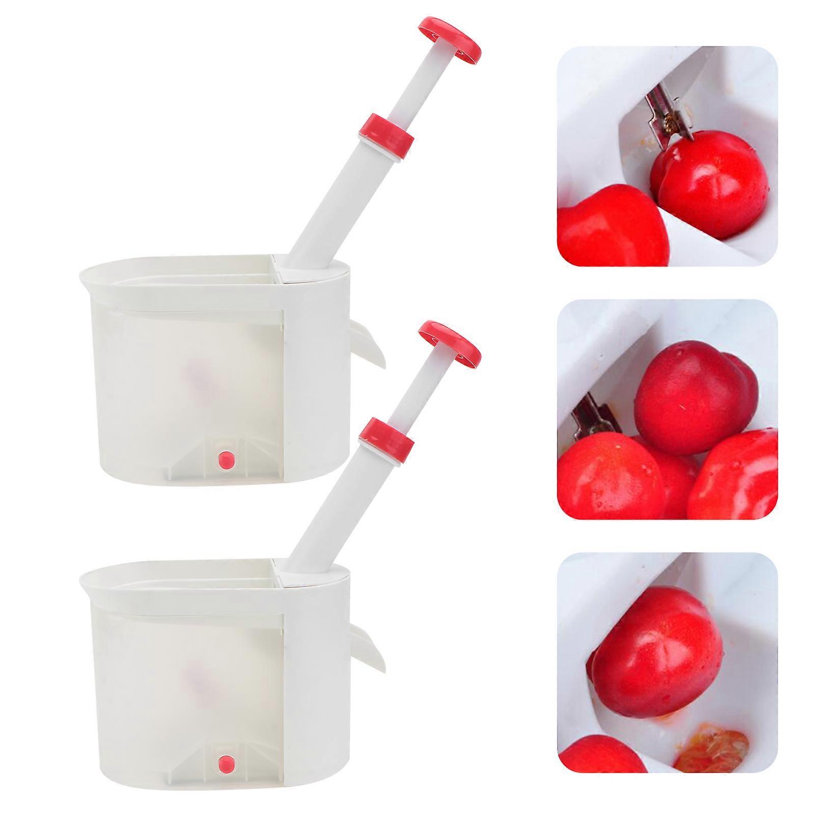 Cherry Pitter Fruit Core Remover for Seed Removing Made of Plastic White Color Simple Design Kitchen Gadgets Tools 2pcs