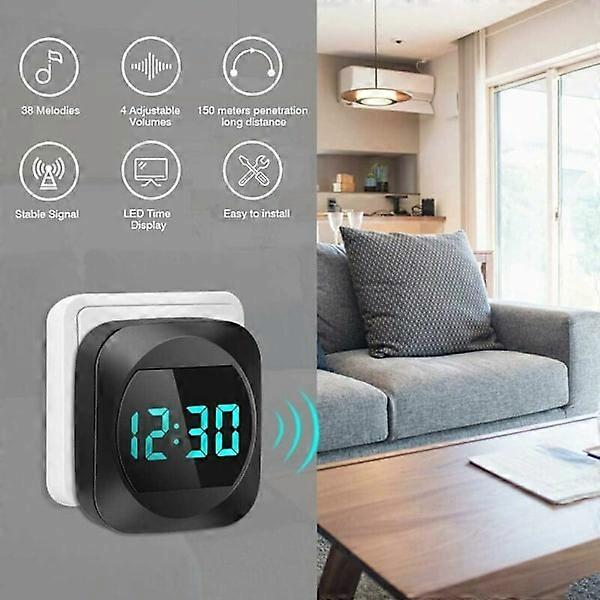 Wireless Outdoor Doorbell with LED Time Display, Waterproof, Wireless Doorbell Kit with 1 Receiver