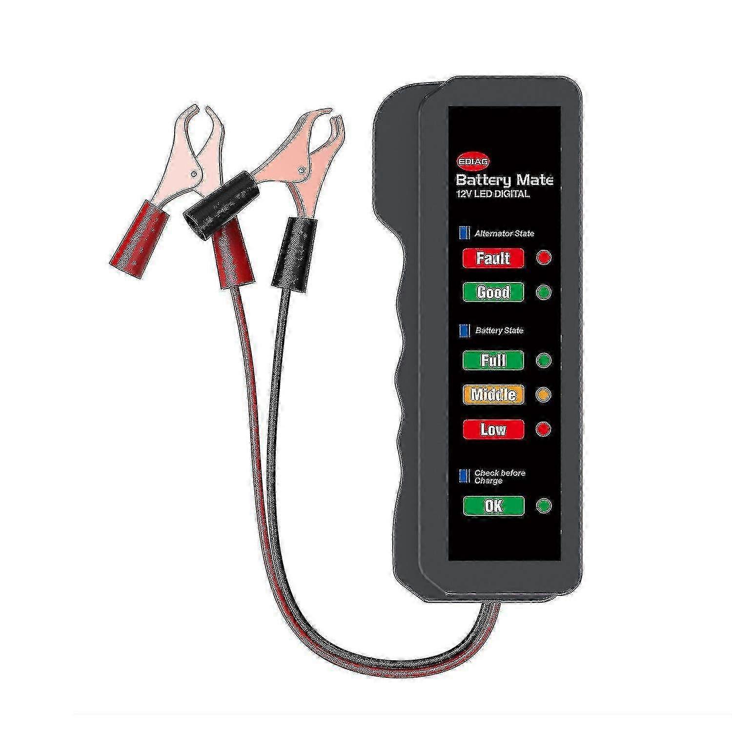 12V Digital Battery Tester with Alternator Detector & Car Lighter Plug - Diagnostic Tool for Vehicle Battery Testing