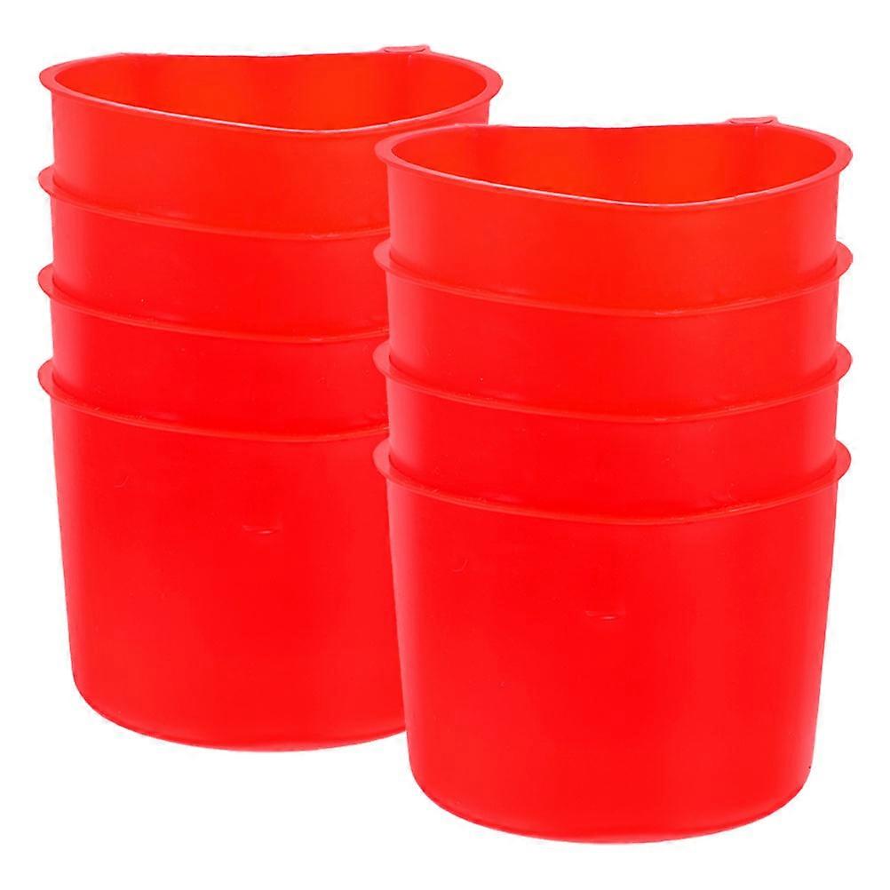 Red Plastic Puppy Bowls for Pet Use Lightweight Hanging Design Easy to Install Versatile for Birds Rabbits 8pcs