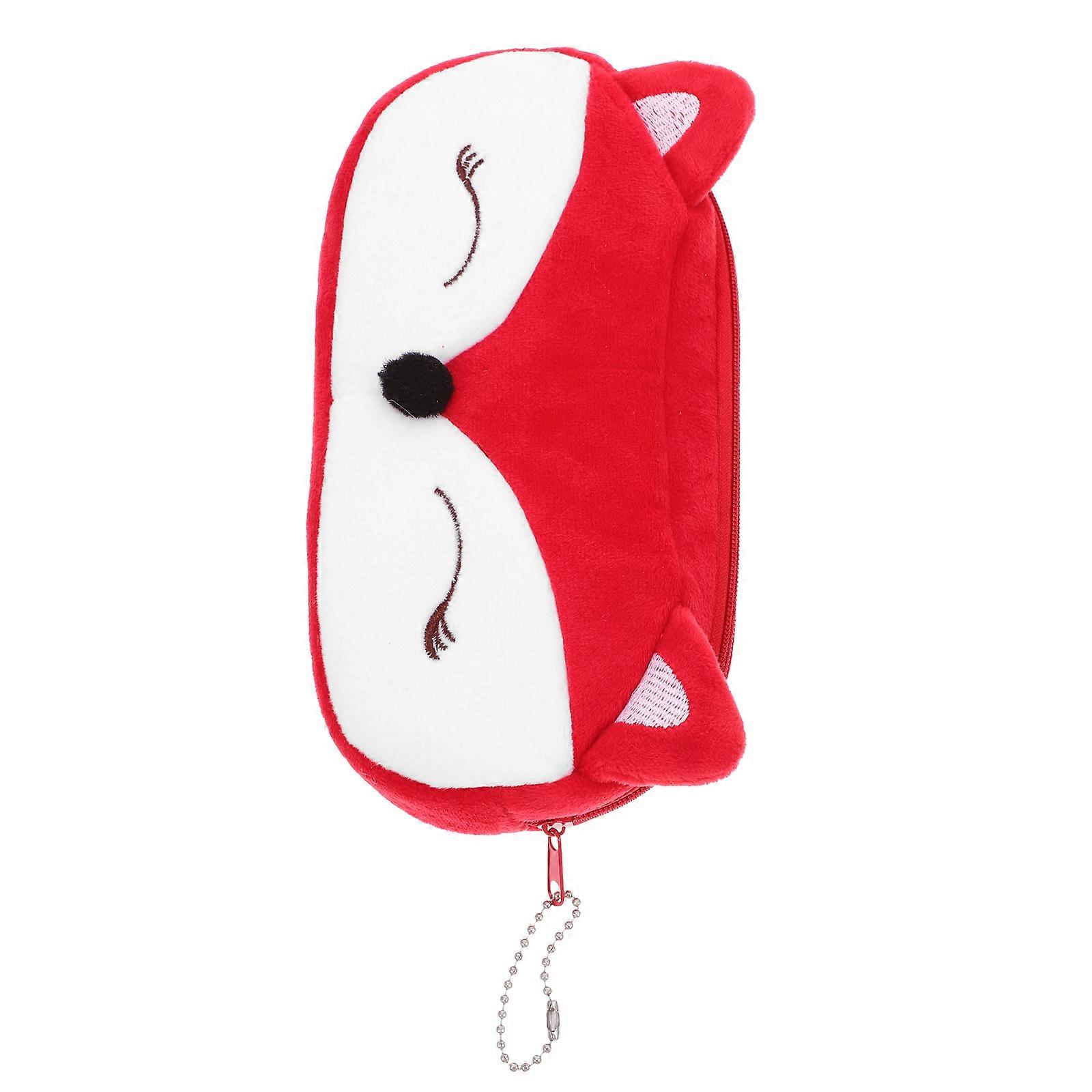 Rectangular Plush Pen Bag for Students Office Workers with Soft Material and Decorative Design Red 1Set