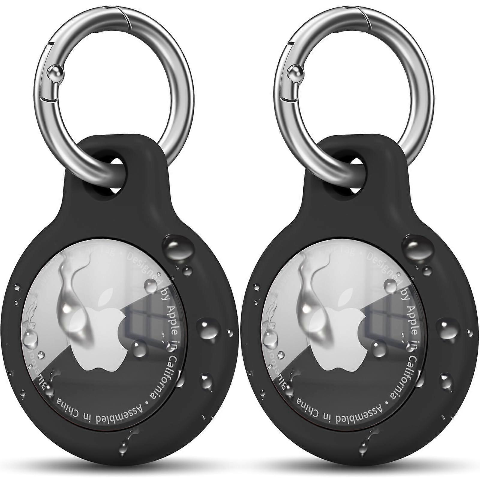 2 Pack AirTag Case with Key Ring, Hard TPU Waterproof Shockproof Protector for Apple AirTags, Black