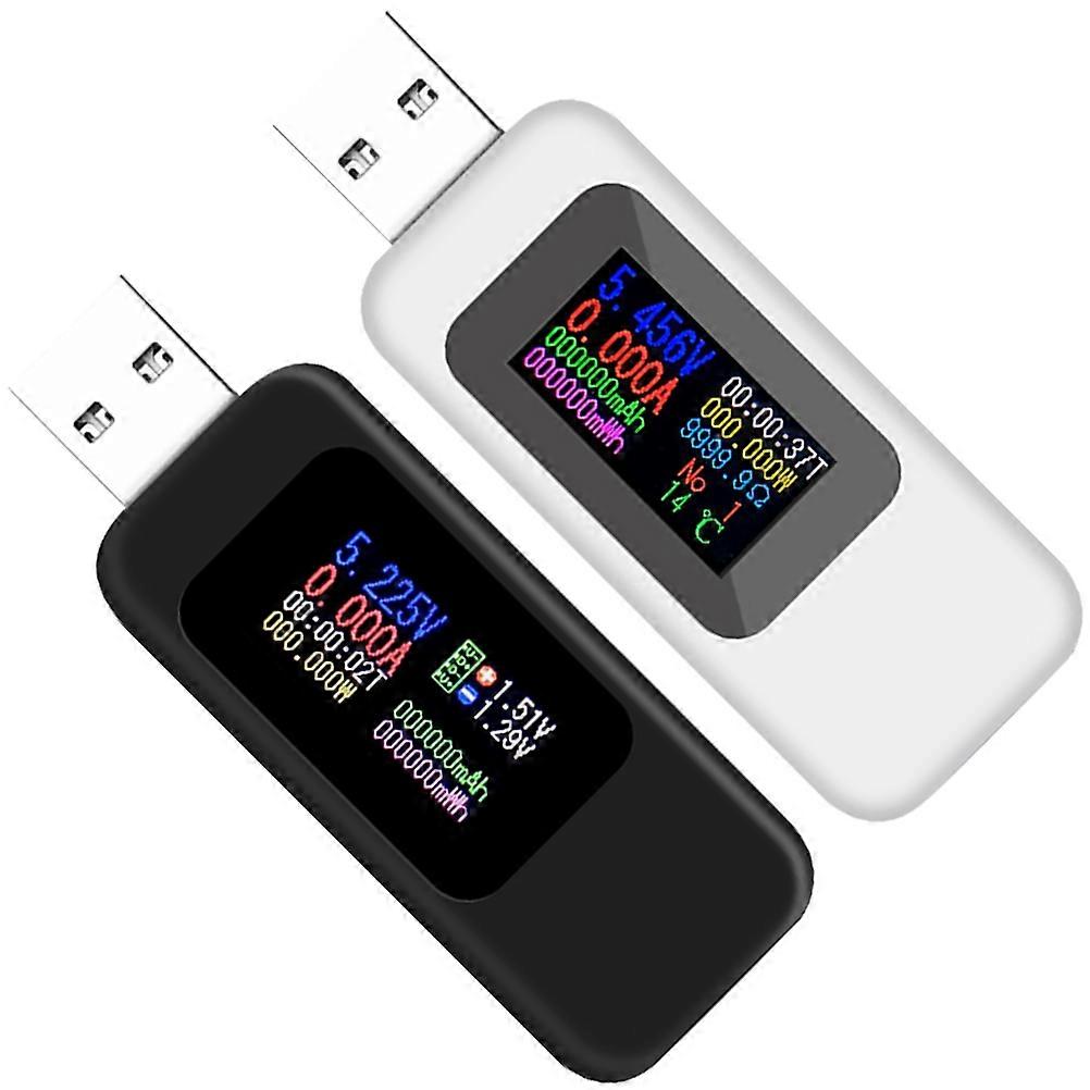USB Voltmeter Ammeter Tester LCD Display Battery Voltage Monitor Black White 2 Pack