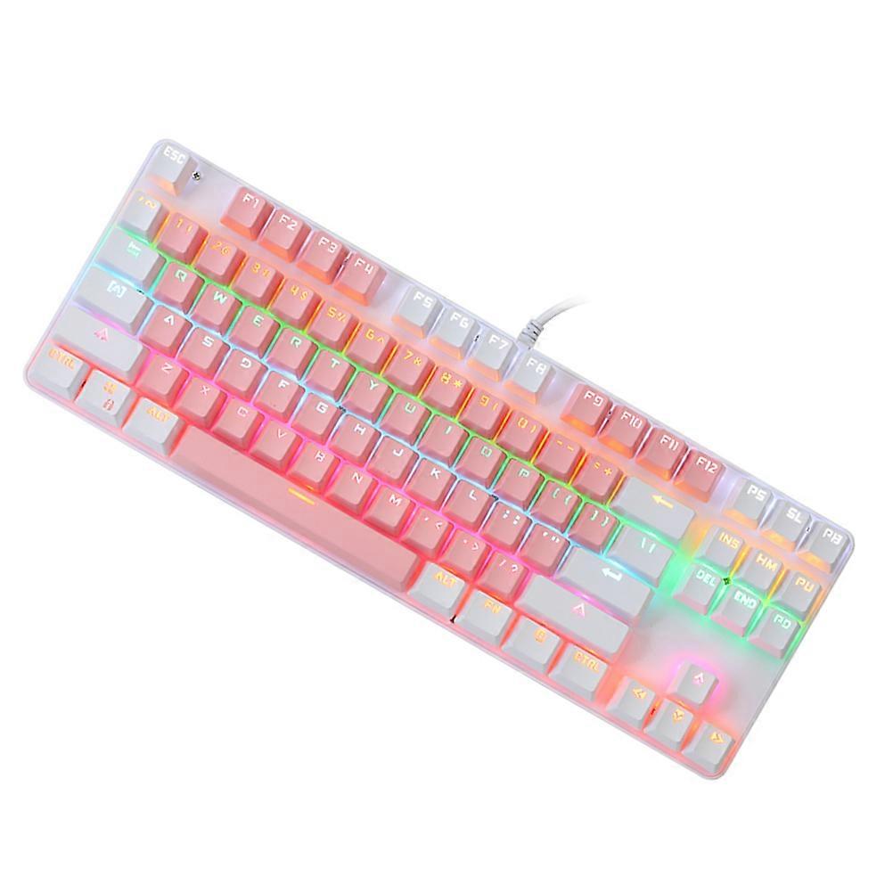 RGB Backlight Mechanical Keyboard 87-Key USB Gaming Keyboard Office Use Pink Frosted Panel 1Set