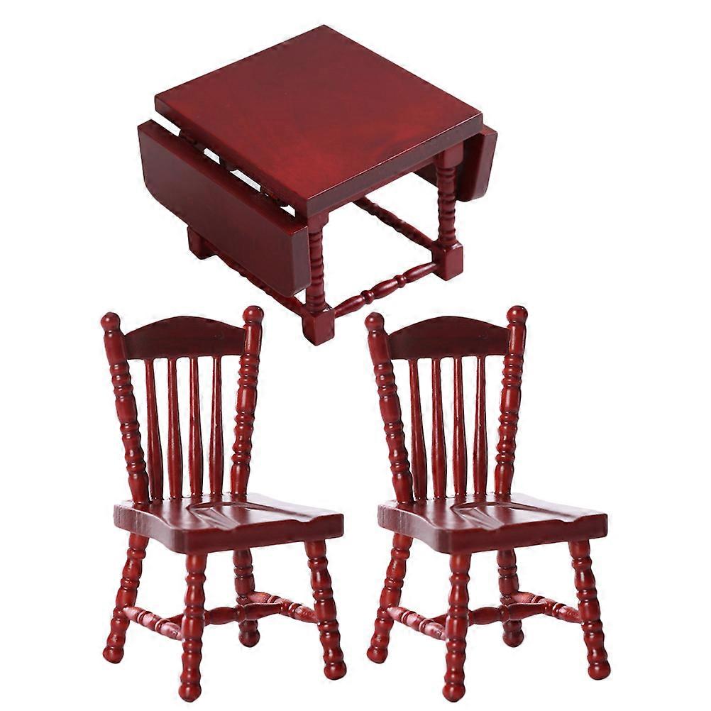 Miniature Chair Toy 1 Set Tiny House Dining Table Furniture Model Desktop Ornament Red Color Simple Design