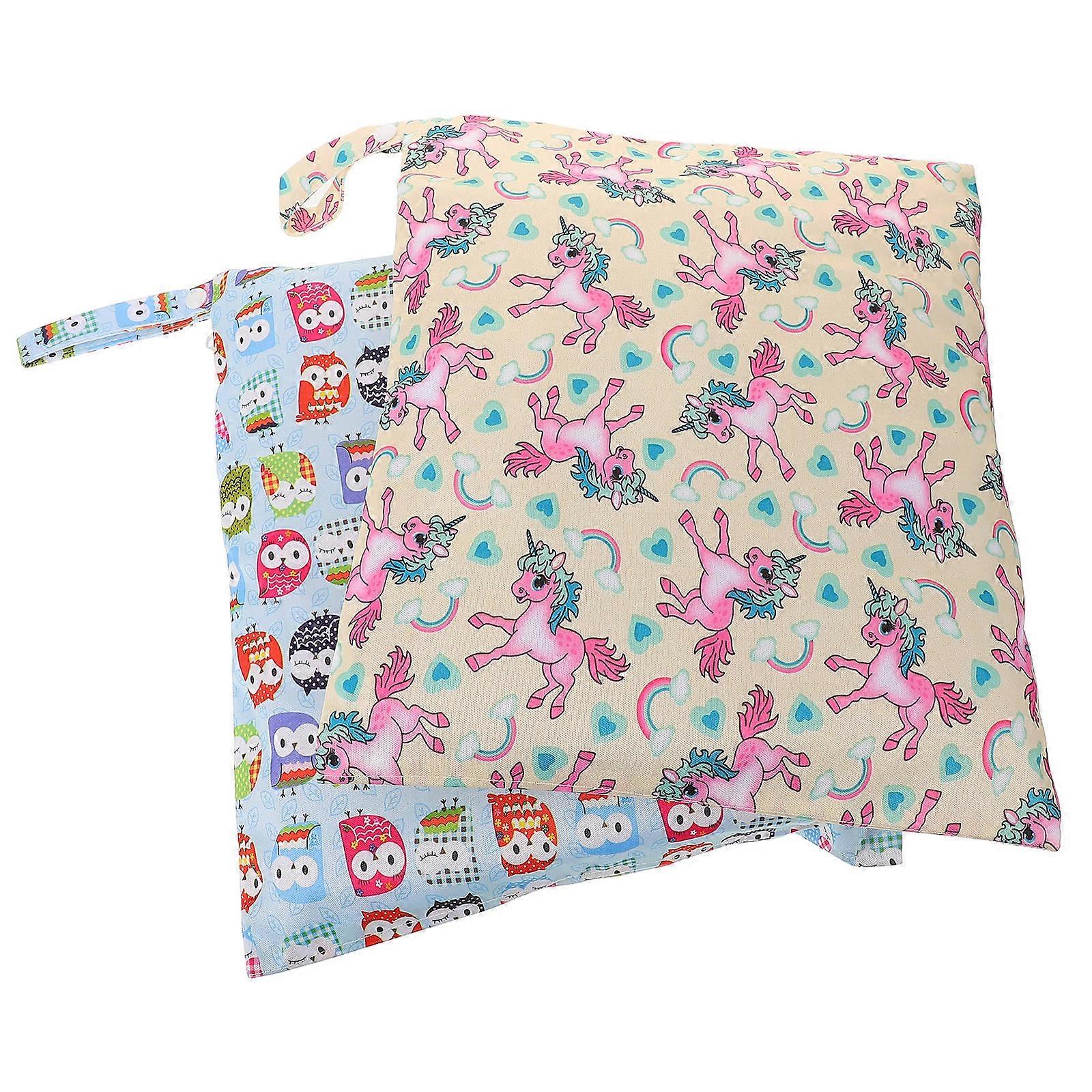 Reusable Wet Dry Travel Bag Set Lightweight Yoga, Diaper, Camping Organizer Pouch for Gym, Beach, Picnic Use Unicorn Fox Design