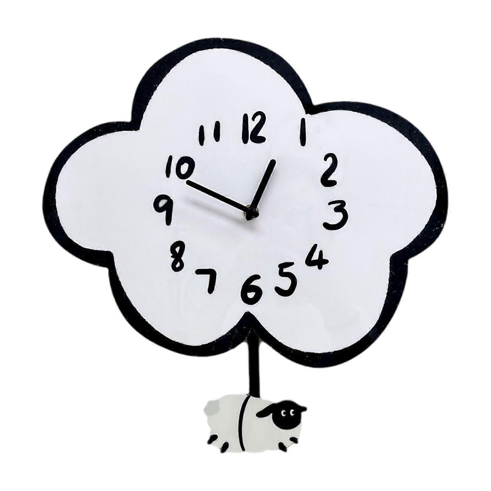 Cartoon Wall Clock Acrylic Swing Tail Sheep Silent Decorative Clock for Nursery Ref: 3001