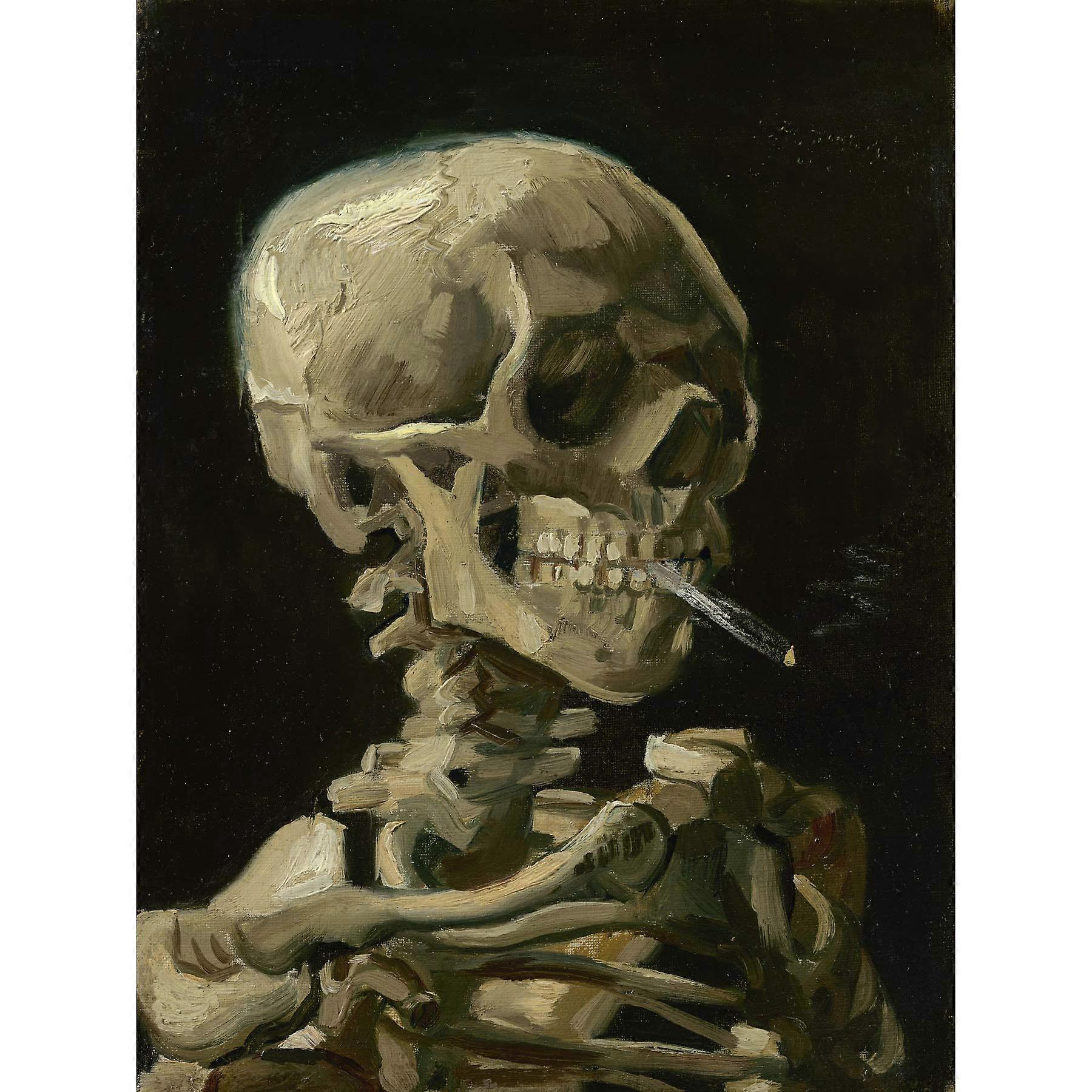 Van Gogh Head Skeleton Burning Cigarette Large Canvas Wall Art Print Head Skeleton Burning Cigarette Home Canvas'