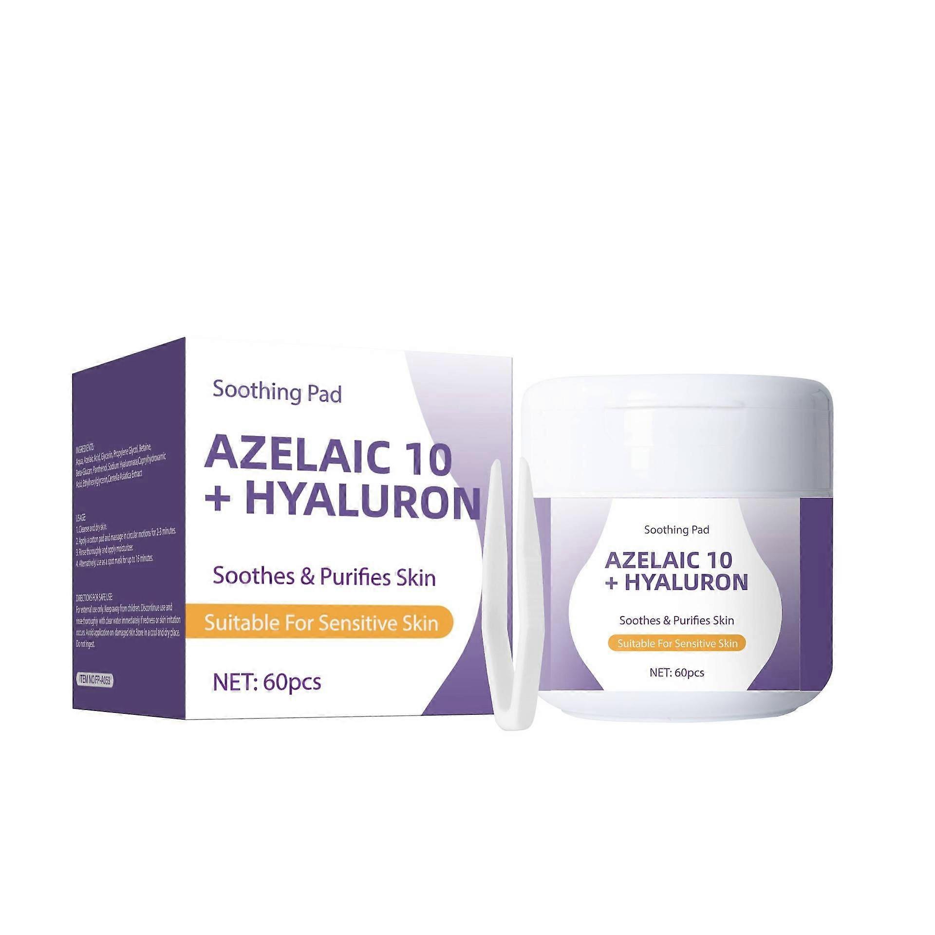 Azelaic 10 Soothing Pad, Sensitive Toner Pad Splitable Dual-Textured Vegan Facial Exfoliating Pads with Hyaluronic Acid & Panthenol for Daily Hydrati