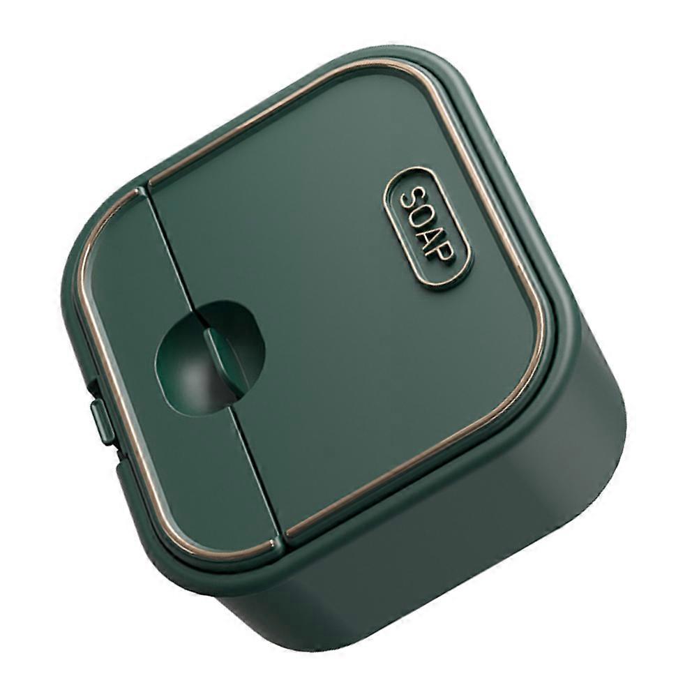 1Pc Wall Mounted Non Perforated Soap Box with Draining Clamshell Design in Green