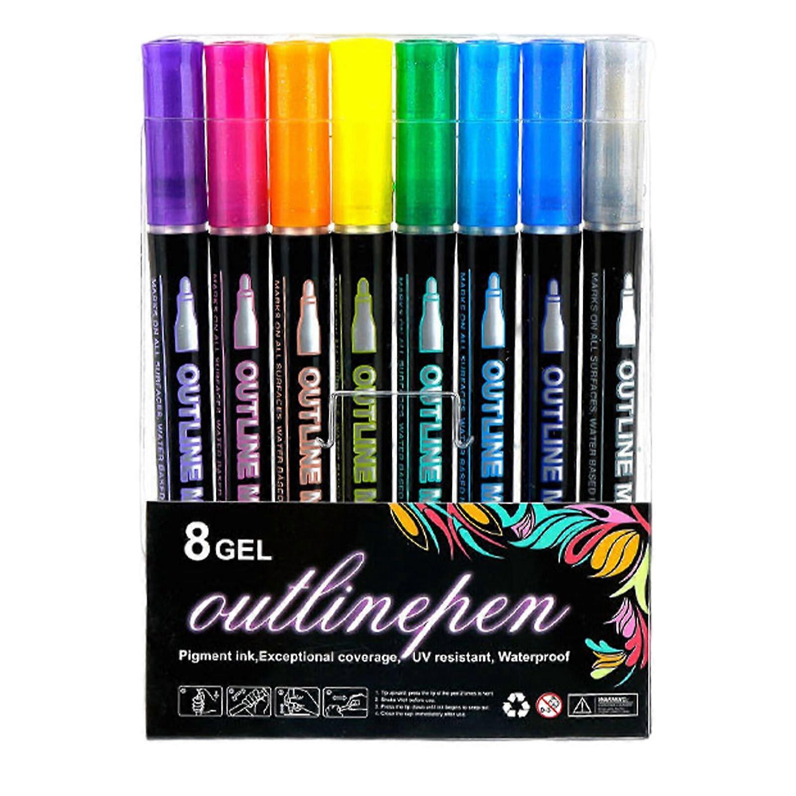 Double-Line Highlighter Markers for Graffiti Art, 8 Vibrant Colors, ABS Material, 1 Pack