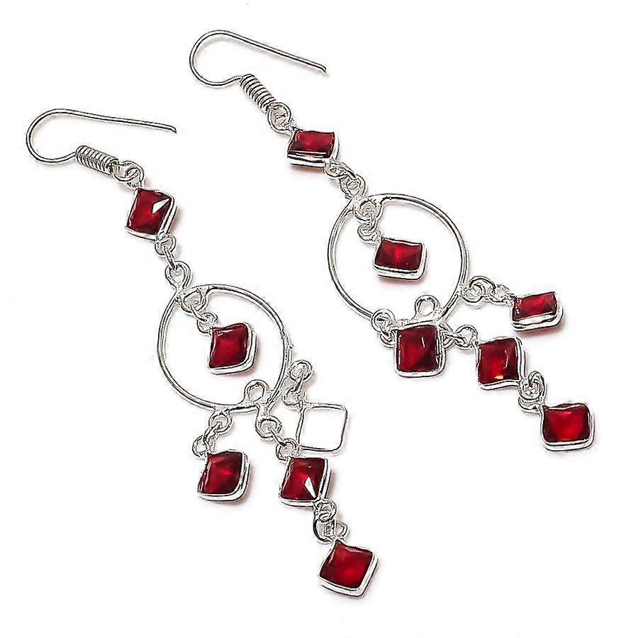 Natural Garnet Gemstone Handmade 925 Sterling Silver Jewelry Earring 3.27" j6I11
