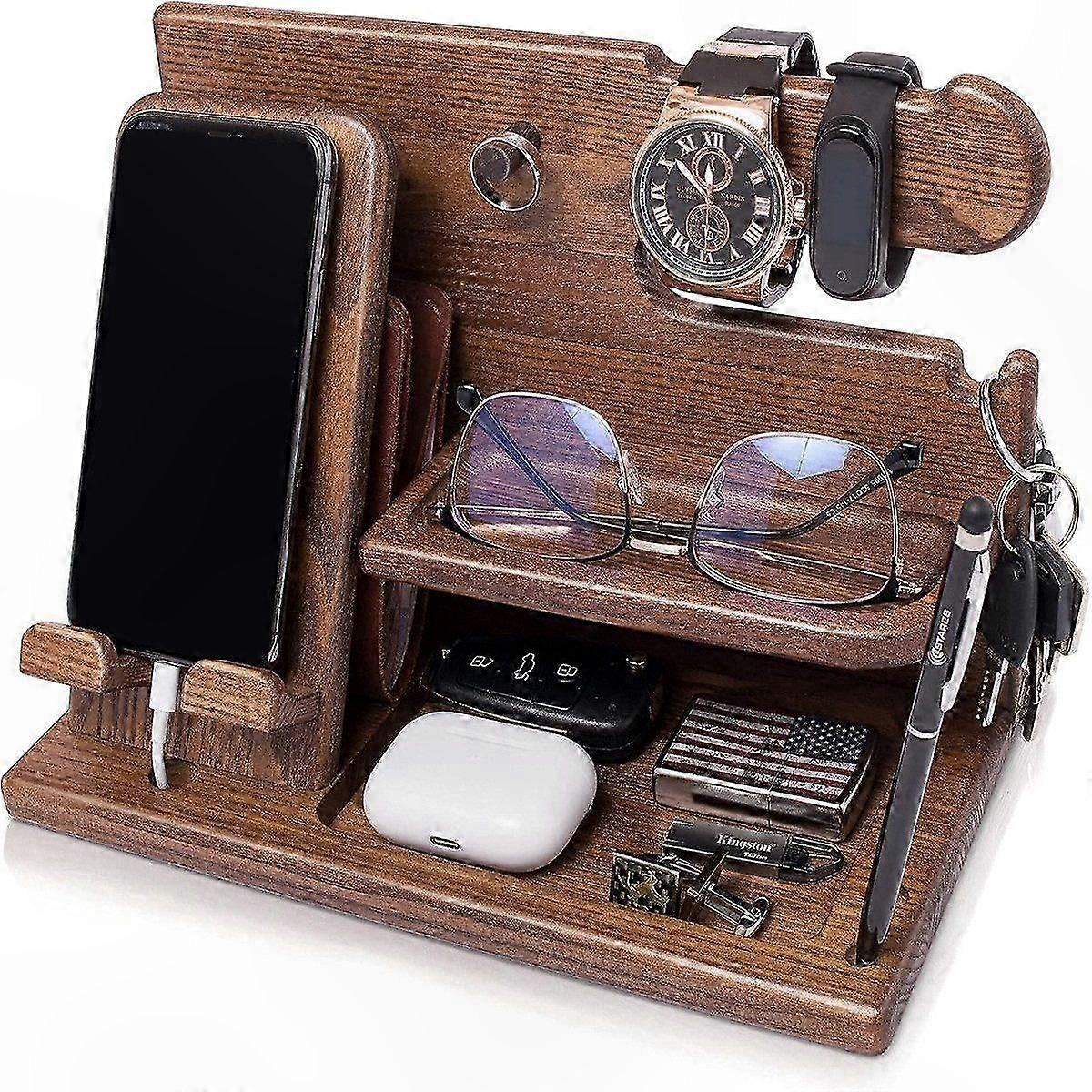 Wooden Desk Organizer with Phone Docking Station for Office Storage and Organization Solutions