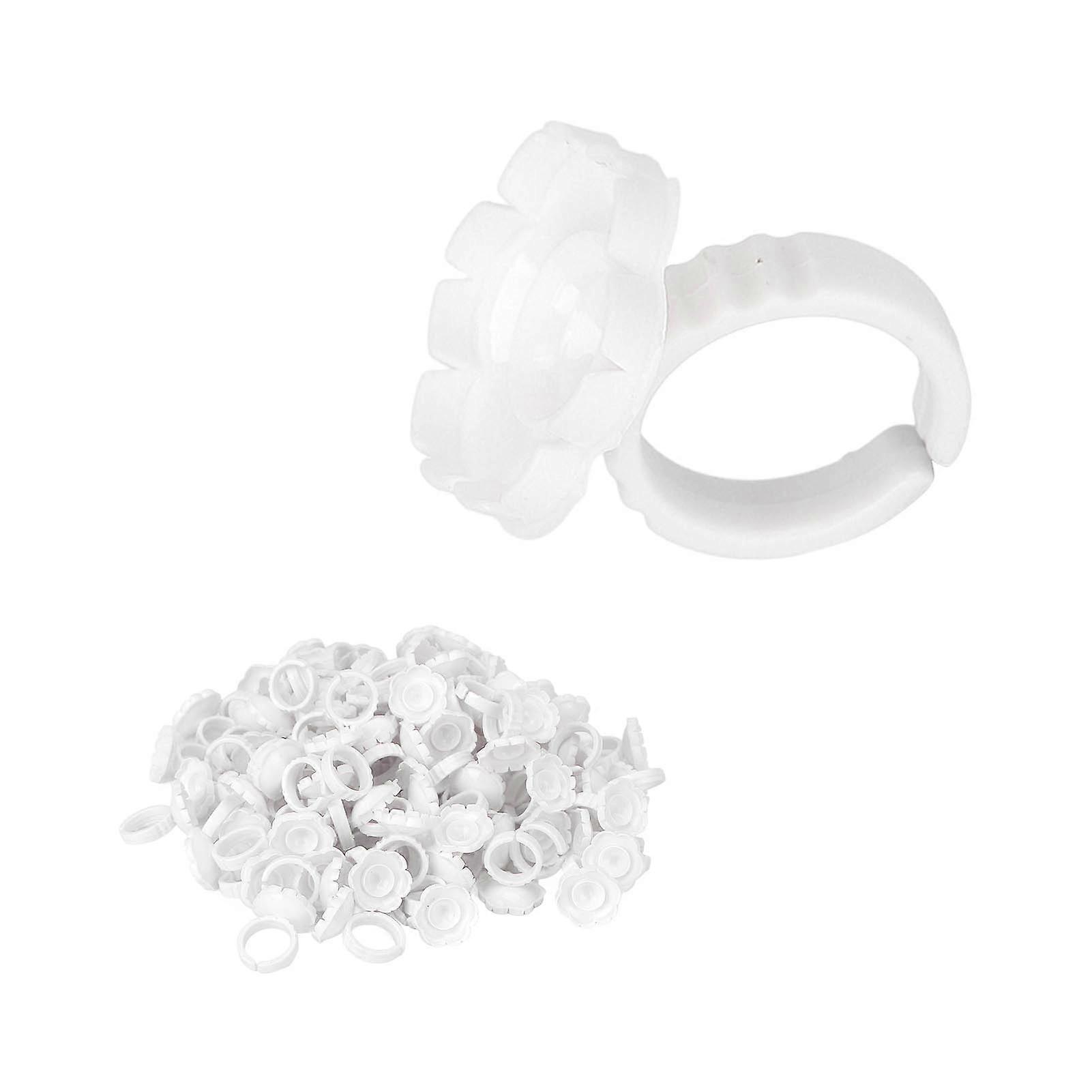 100pcs Flower Glue Rings Eyelash Lashes Extension Glue Cups Tool Holder for Eyelash ExtensionsWhite 