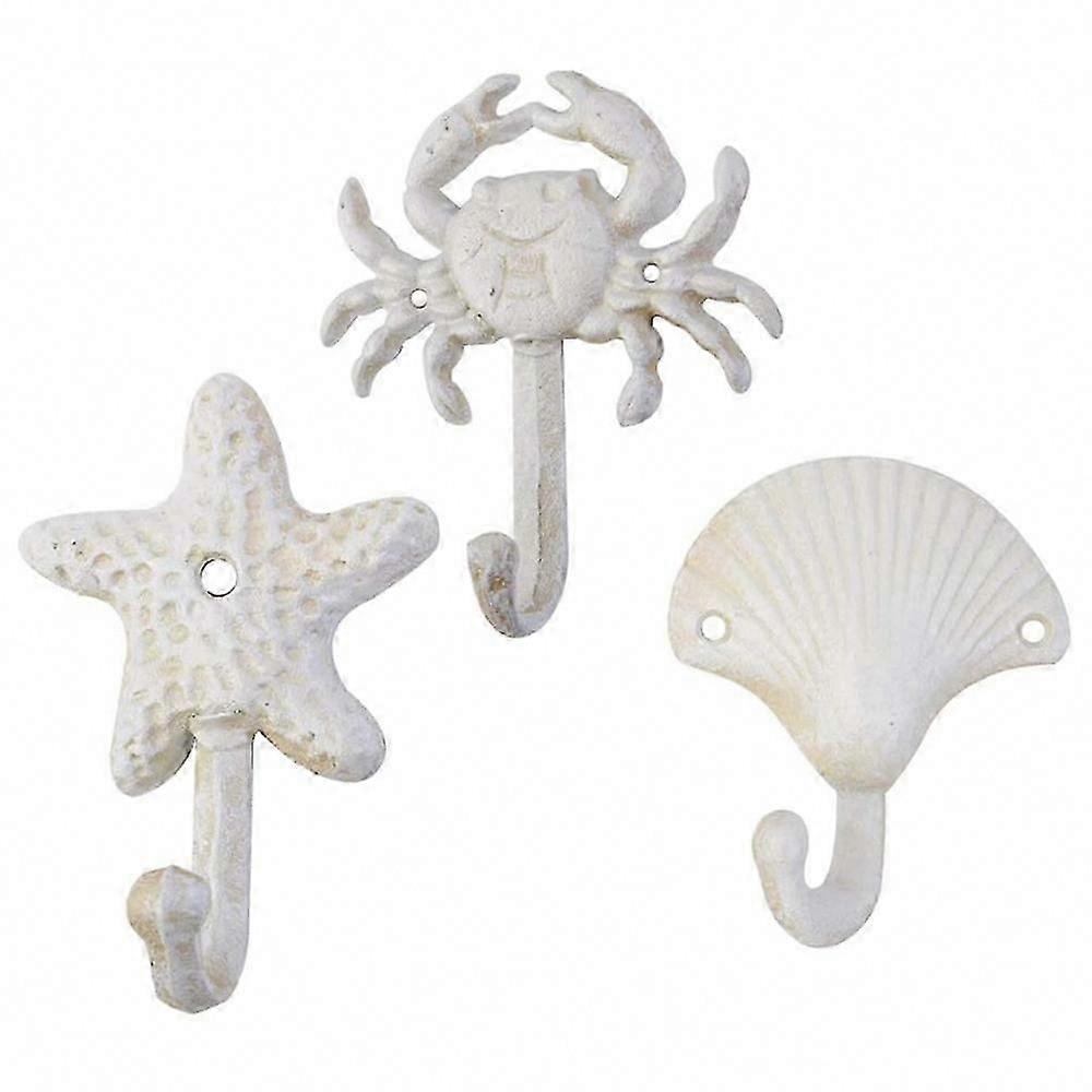 3-Piece Starfish Crab Seashell Cast Iron Wall Hooks for Coats Towels Beach Decor