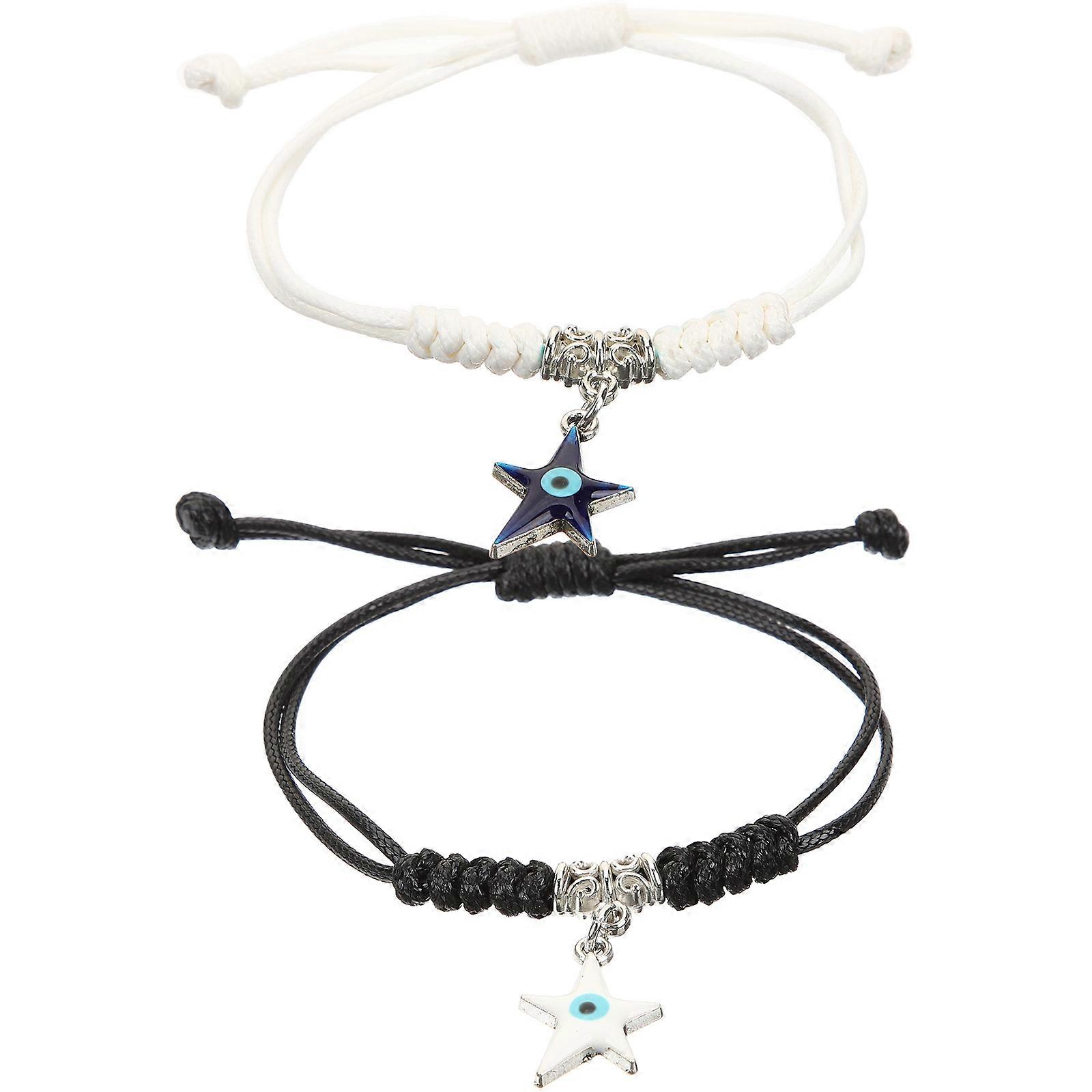 Relationship Bracelets Evil Eye Woven Couple Bracelet for Anniversary Dates Assorted Color Alloy 1Pair